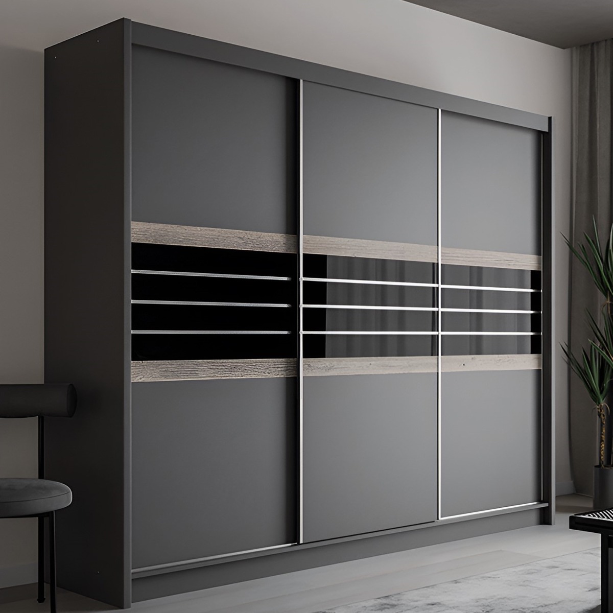 DACORUM 3 Door Sliding Wardrobe Black - 250cm