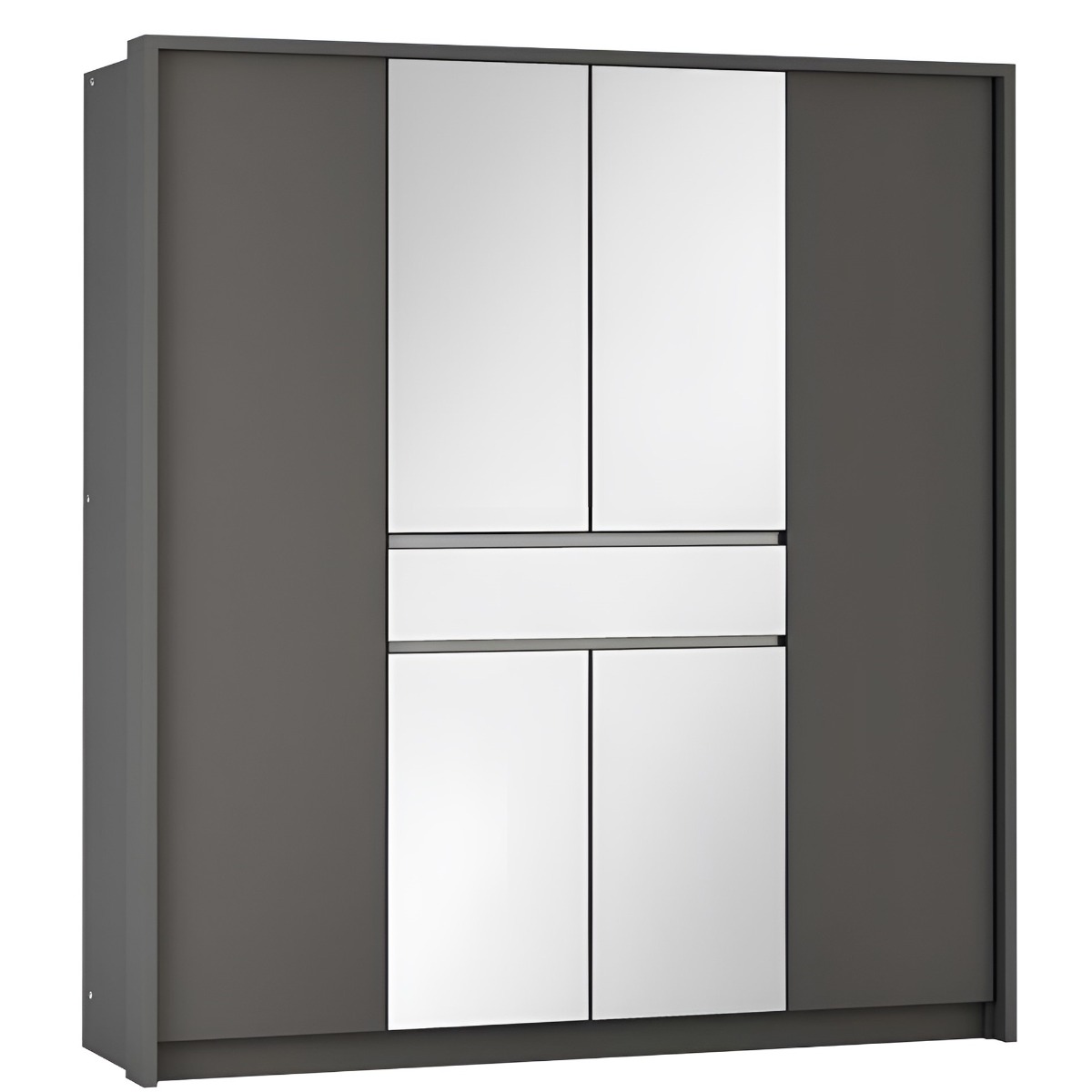WAVERLEY 6 Door Mirrored Wardrobe with 1 Drawer Graphite - 200cm