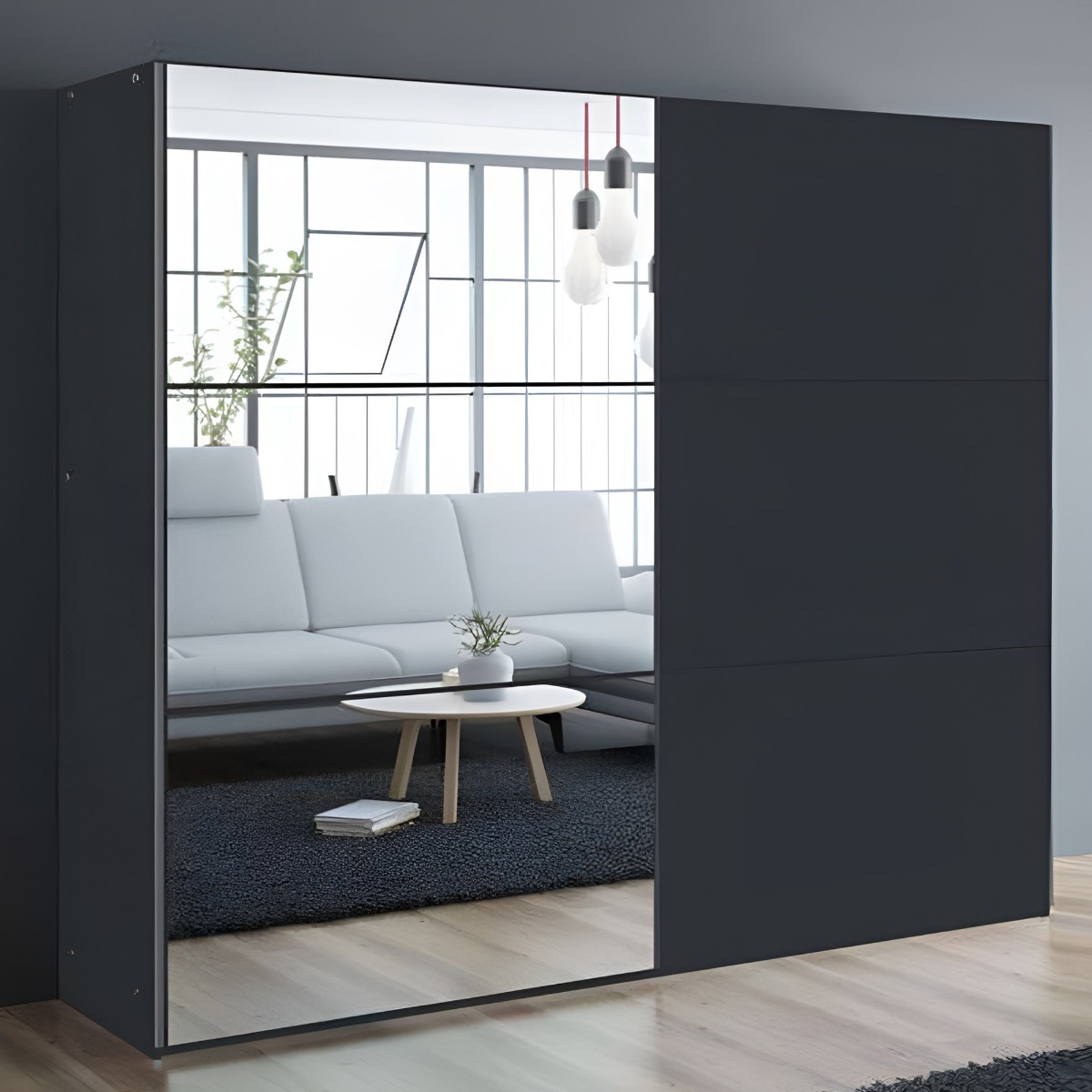 BORIS 2 Door Mirrored Sliding Wardrobe Black - 250cm