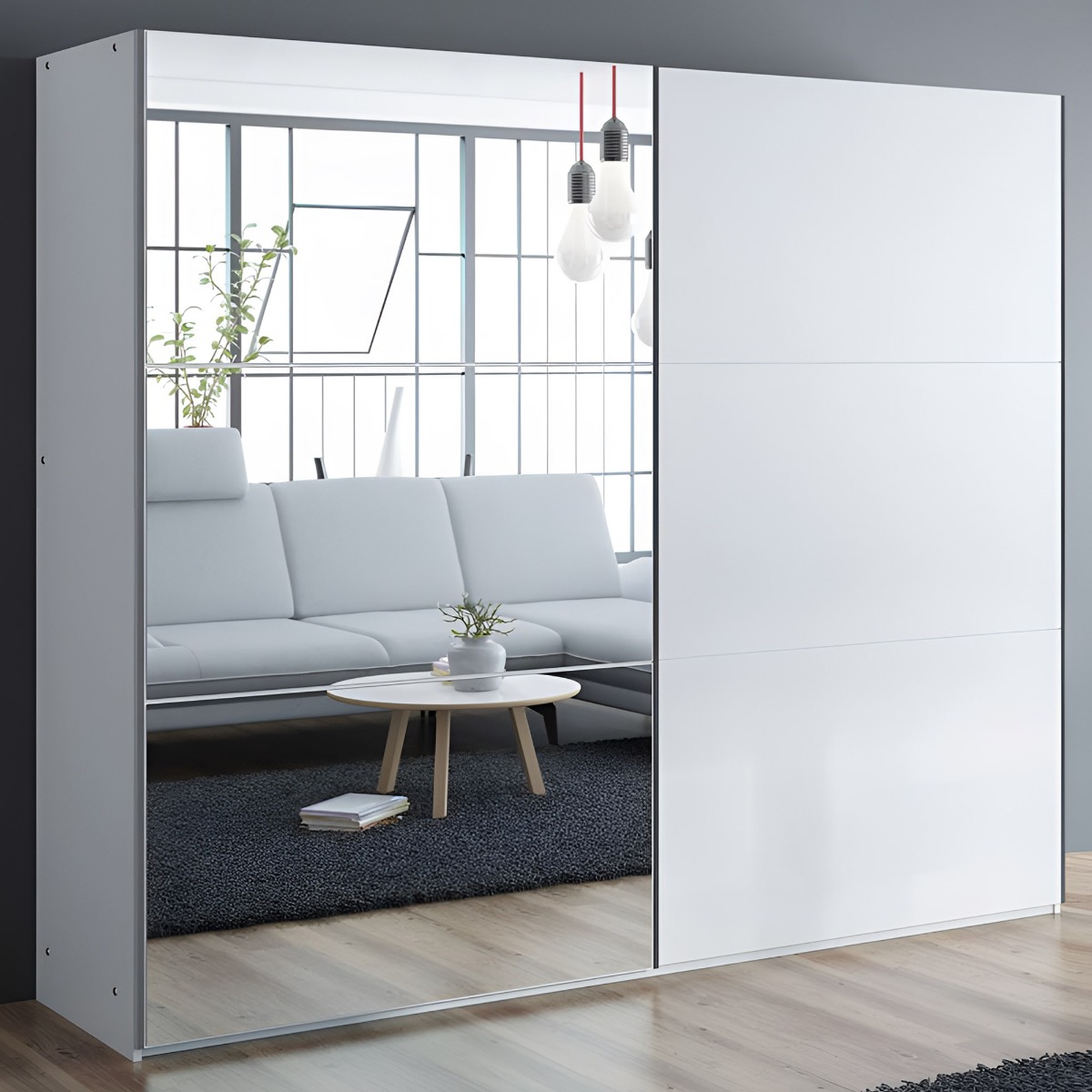 BORIS 2 Door Mirrored Sliding Wardrobe White - 250cm
