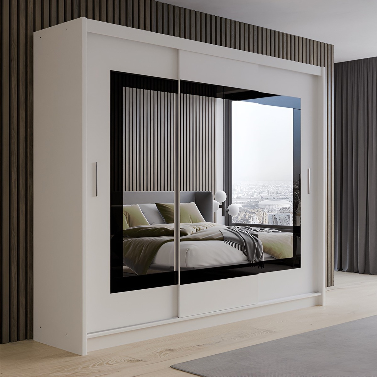 HAMPSTEAD 3 Door Mirrored Sliding Wardrobe with 2 Drawers White - 250cm