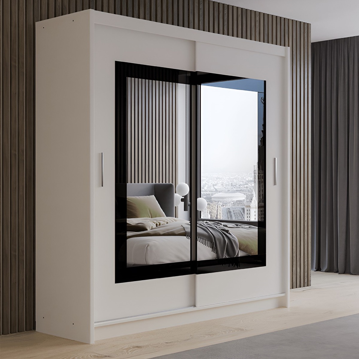 HAMPSTEAD 2 Door Mirrored Sliding Wardrobe White - 203cm