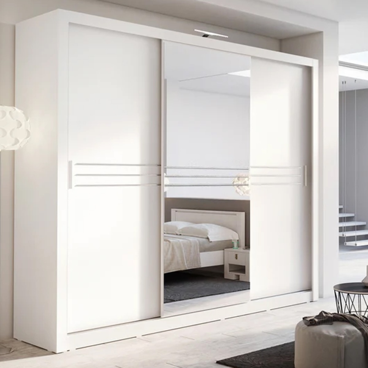HIMA 3 Door Mirrored Sliding Wardrobe with 2 Drawers White - 250cm