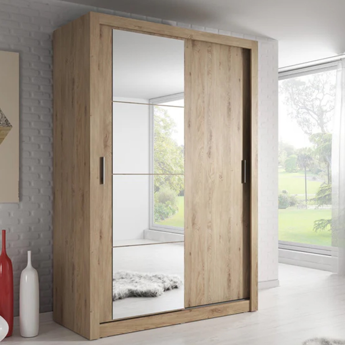 ARTU 2 Door Mirrored Sliding Wardrobe Oak - 120cm