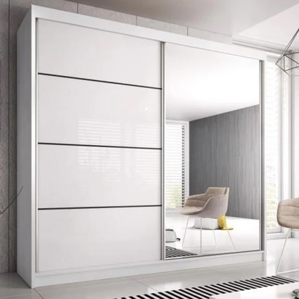 MONIS 2 Door Mirrored Sliding Wardrobe White - 183cm