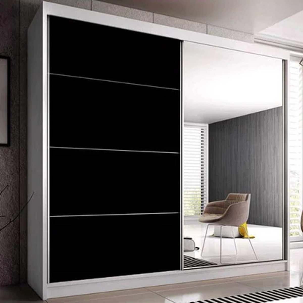 MONIS 2 Door Mirrored Sliding Wardrobe White Matt - 233cm