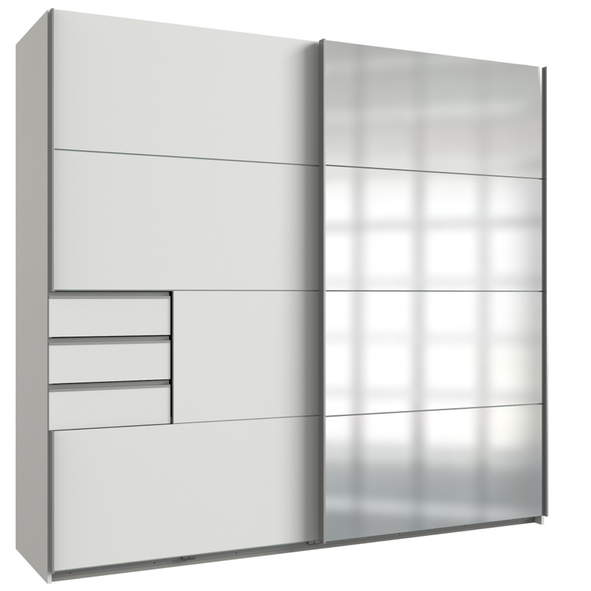 SOGO 2 Door Mirrored Sliding Wardrobe with 3 Drawers White - 225cm