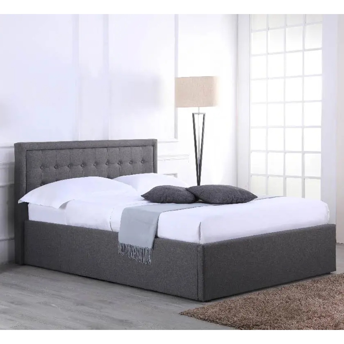 Houston Ottoman Grey Fabric Bed - Standard Double 4ft6