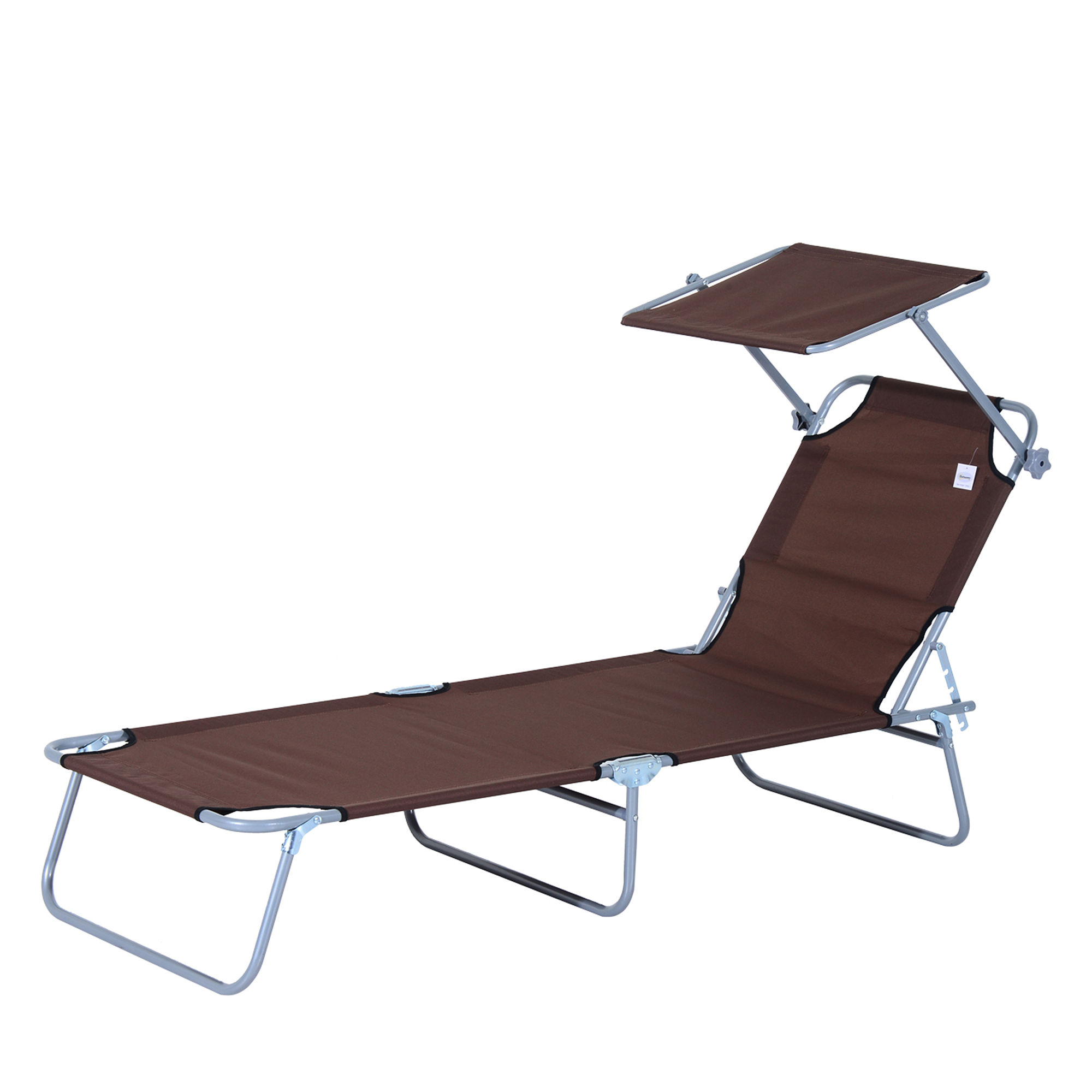 Reclining Chair Sun Lounger Folding Lounger Seat with Sun Shade Awning Beach Garden Outdoor Patio Recliner Adjustable (Brown)