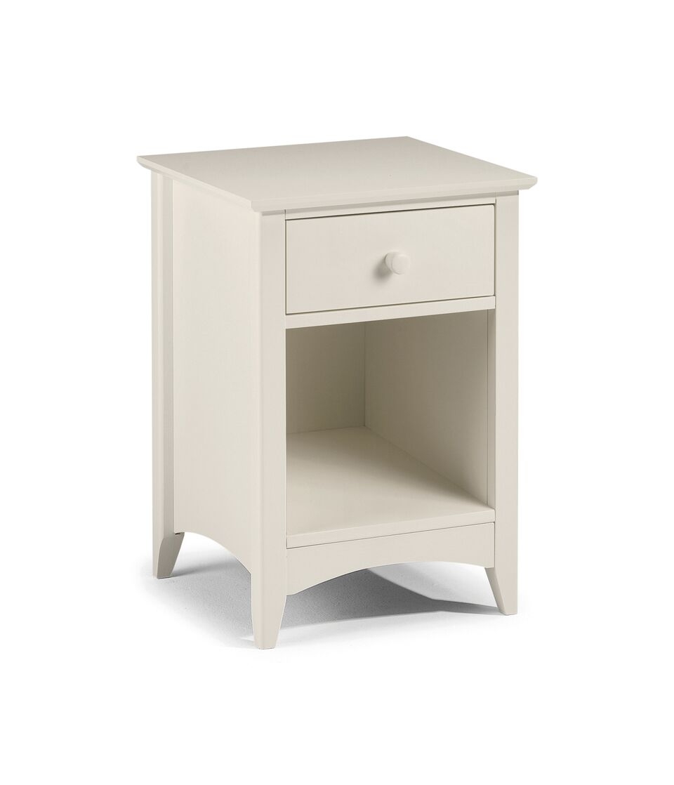 Bedside Table - CAMEO 1 Drawer Nightstand Stone White 43cm