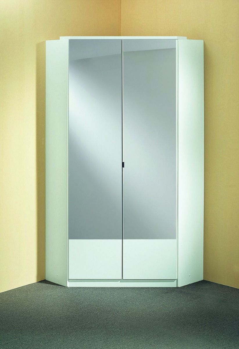 INAGU 2 Door Mirrored Corner Wardrobe White - 95cm