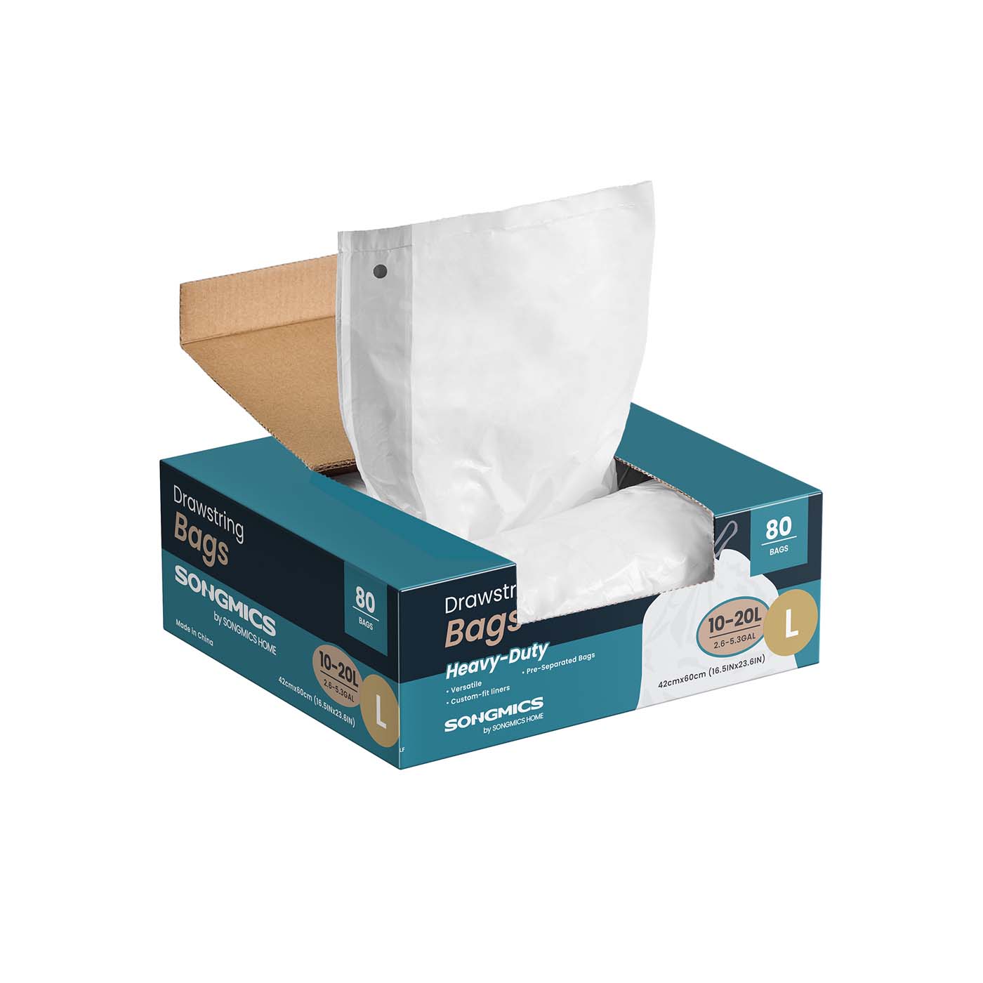 Bin Bags - VERDA 20L Drawstring Rubbish 80 Bags Quick-Dispense 2 Box - White