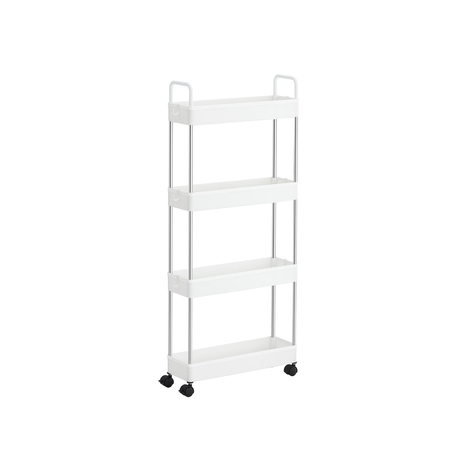 White Narrow Storage Cart with 4 Baskets & Handle