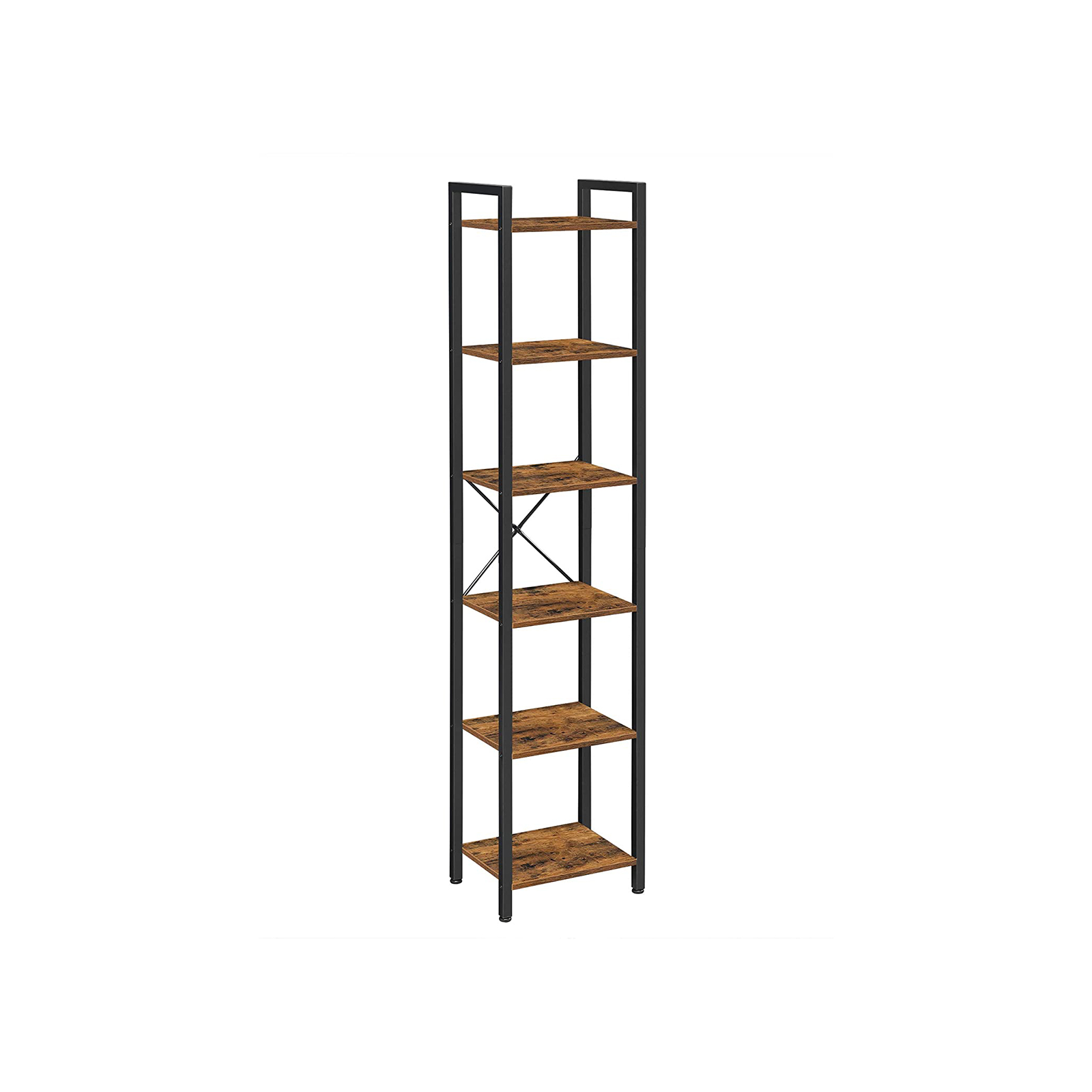 6-Tier Bookshelf Rustic Brown and Black
