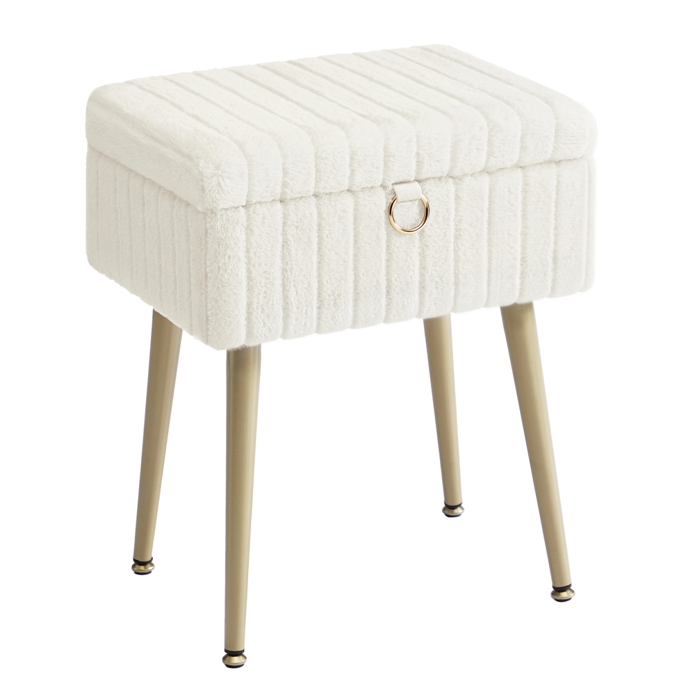 OXGATE Vanity Stool with Storage - Cream White