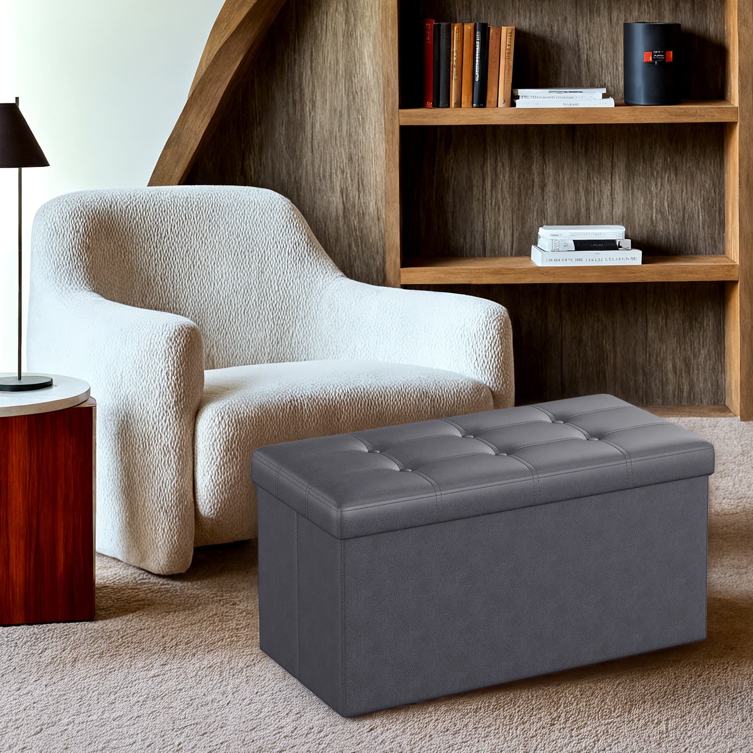 Storage Ottoman Bench - VIVRAH Foldable Foot Rest with Storage - Slate Grey