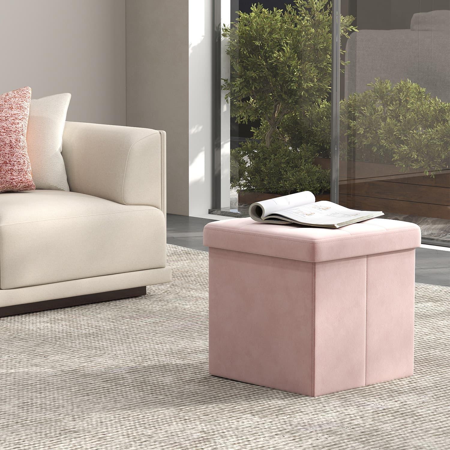 Ottoman Foot Rest - VIVRAH Foldable Small Foot Stool 38 cm - Pink
