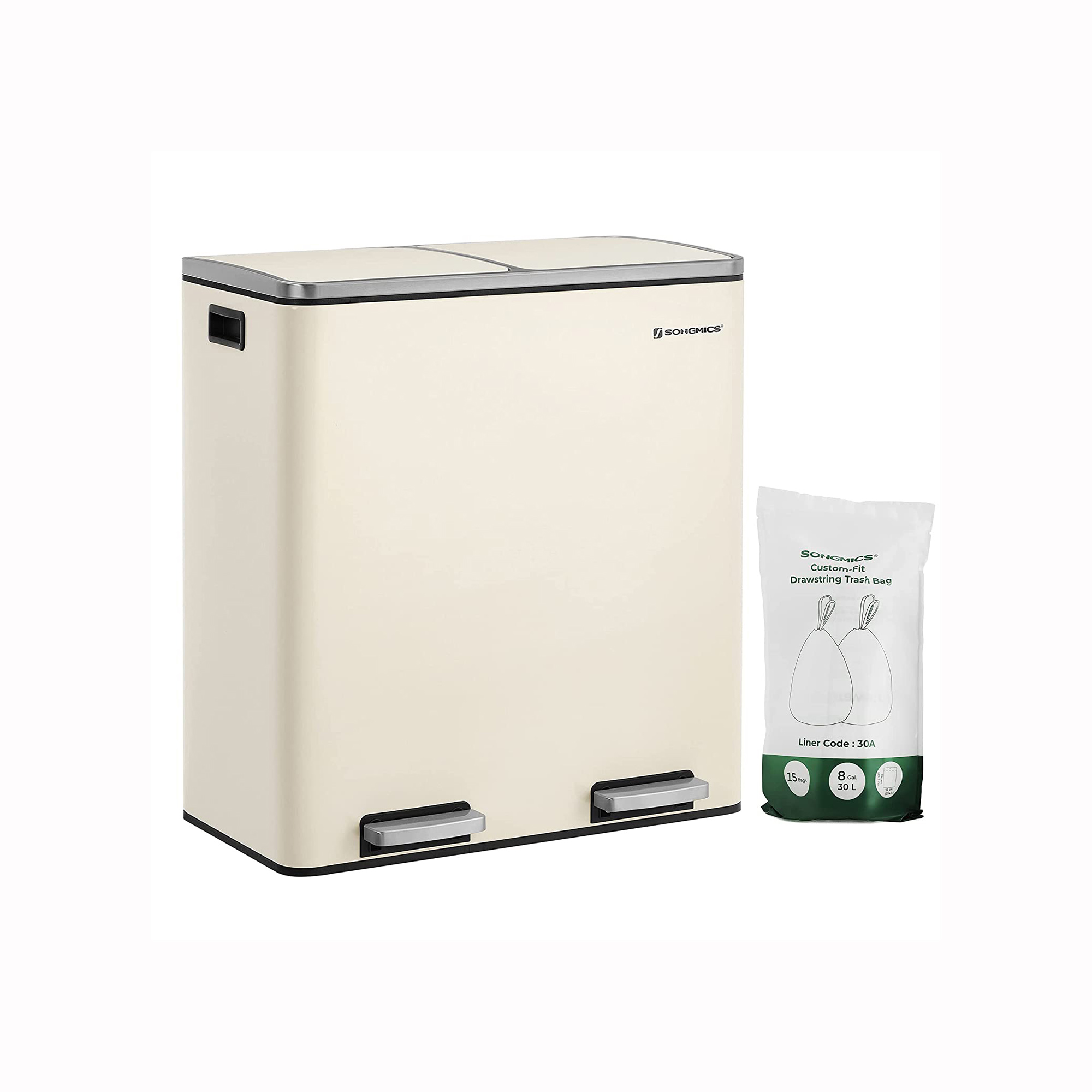 Cream Colour Step-Open Waste Bins with 2 Inner Buckets