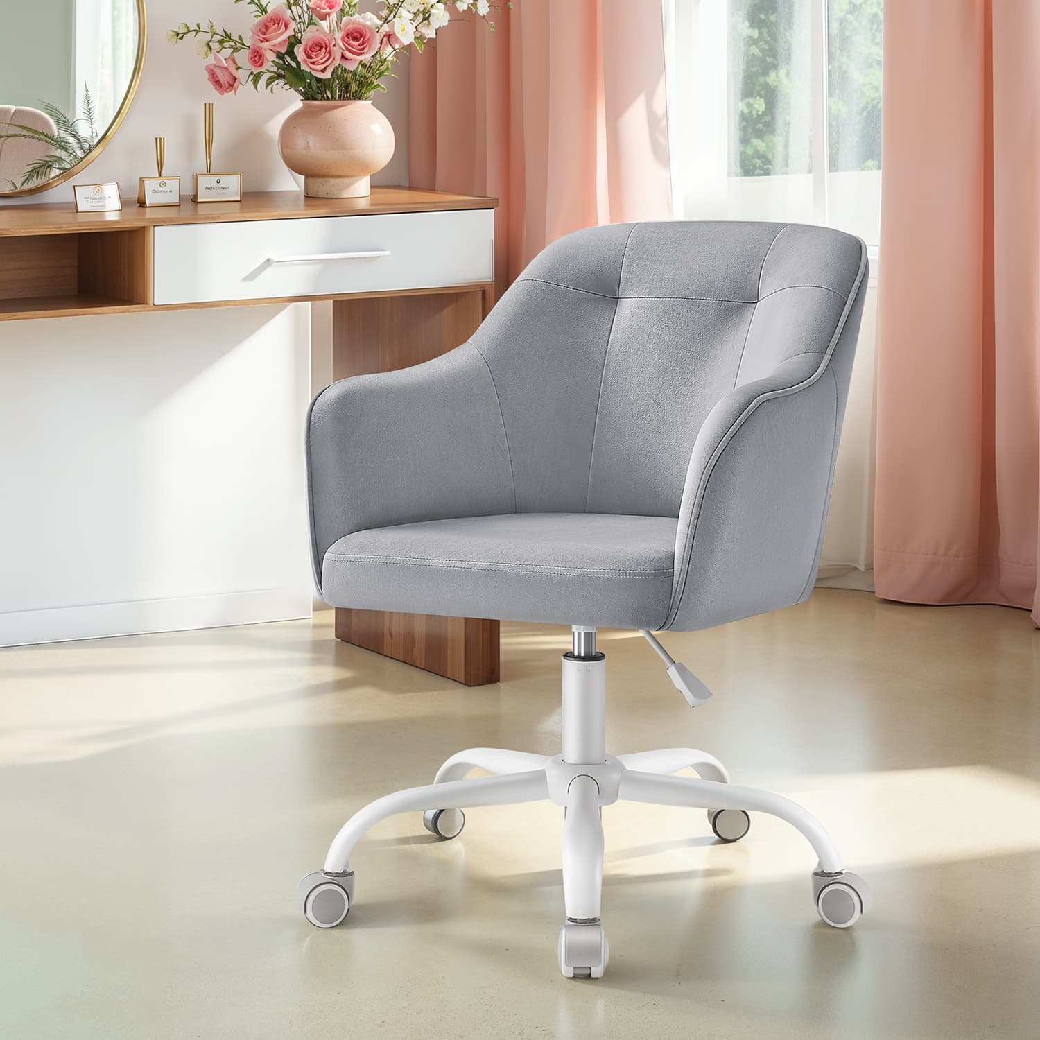 Office Chair - ORANIA Accent Study Velvet Fabric Chair - Grey