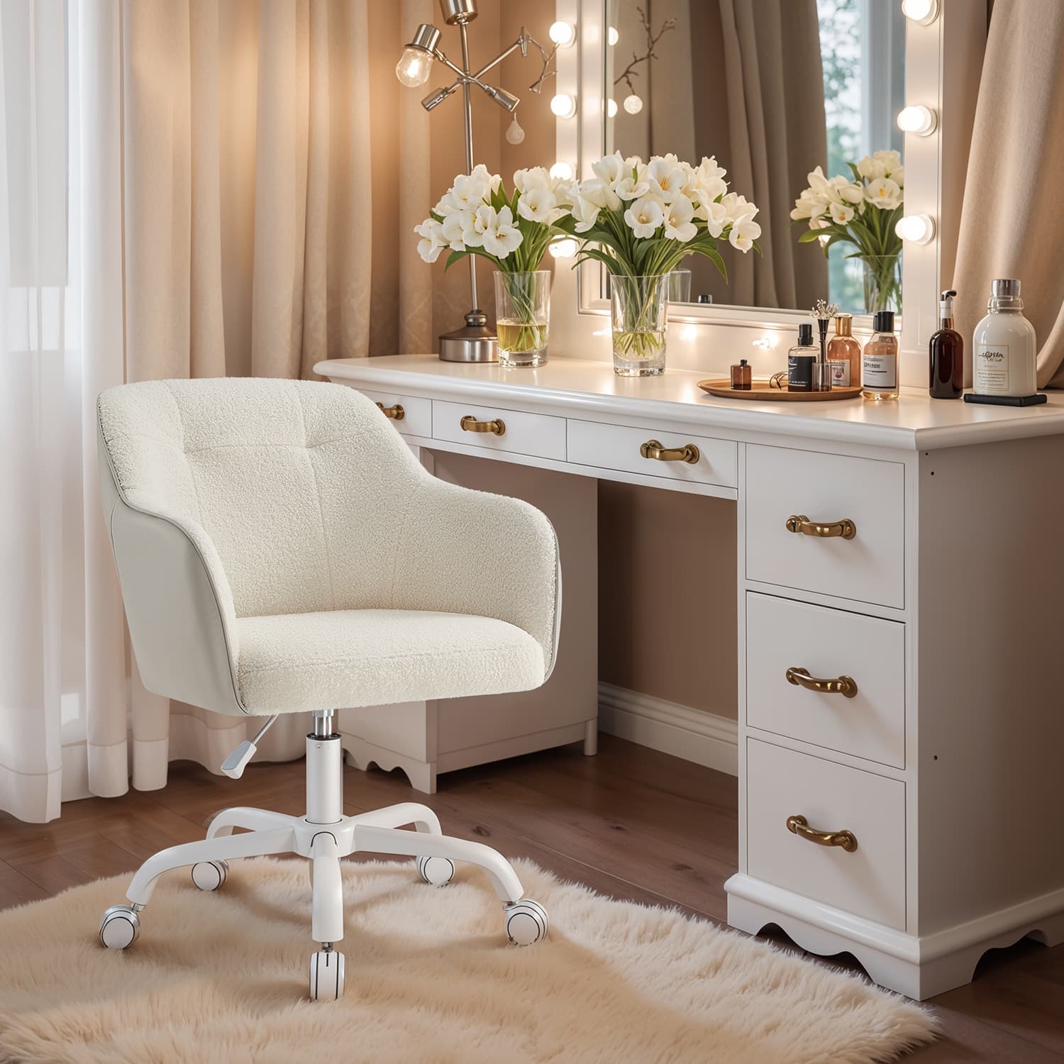 Office Chair - ORANIA Swivel Plush Fabric Office Chair - Cappuccino Beige