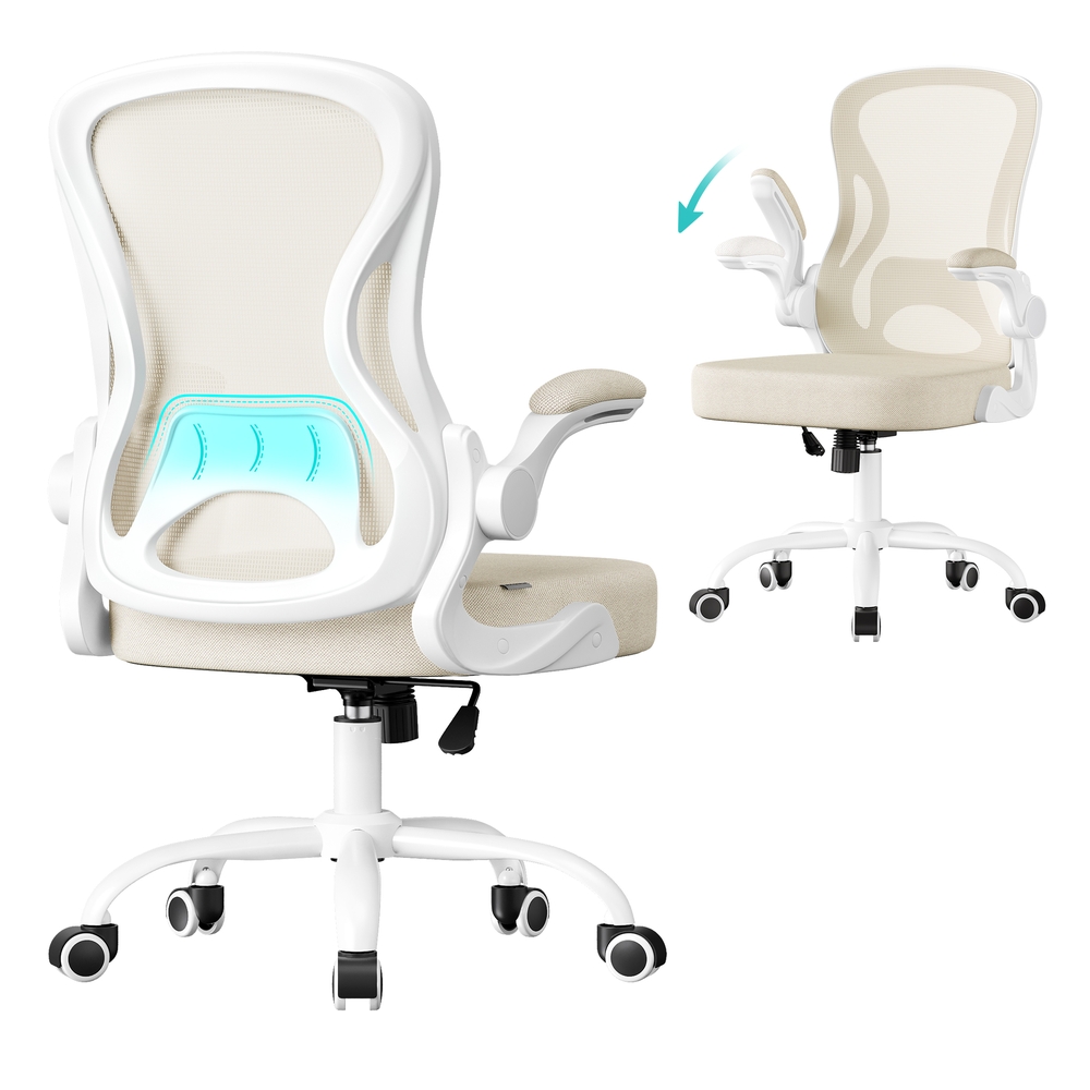 ALFIDY Ergonomic Office Chair - Cappuccino Beige and Cloud White