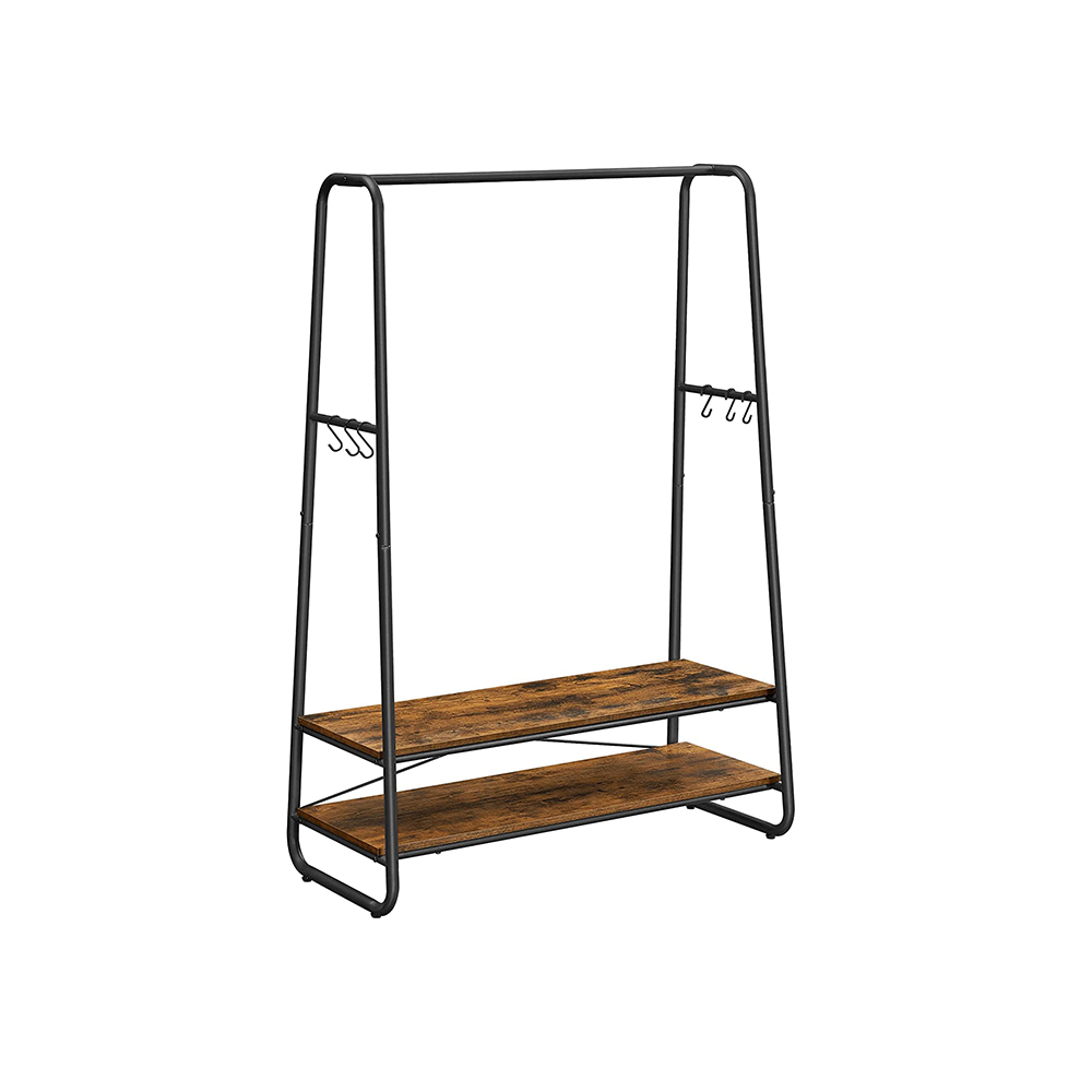 Industrial Brown & Black Clothes Rack with Shelves