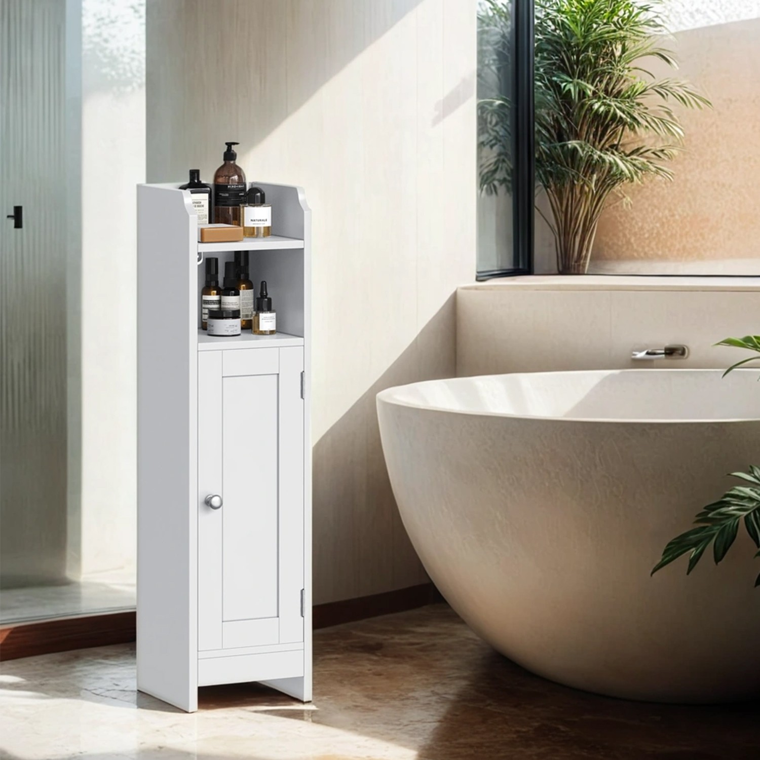 Bathroom Cabinet - MARDA Corner Floor Cabinet with Door and Adjustable Shelves - White