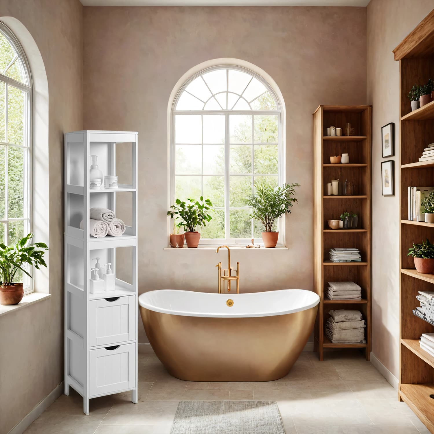 Bathroom Cabinet - MARDA Freestanding Floor Storage with 2 Drawers - White