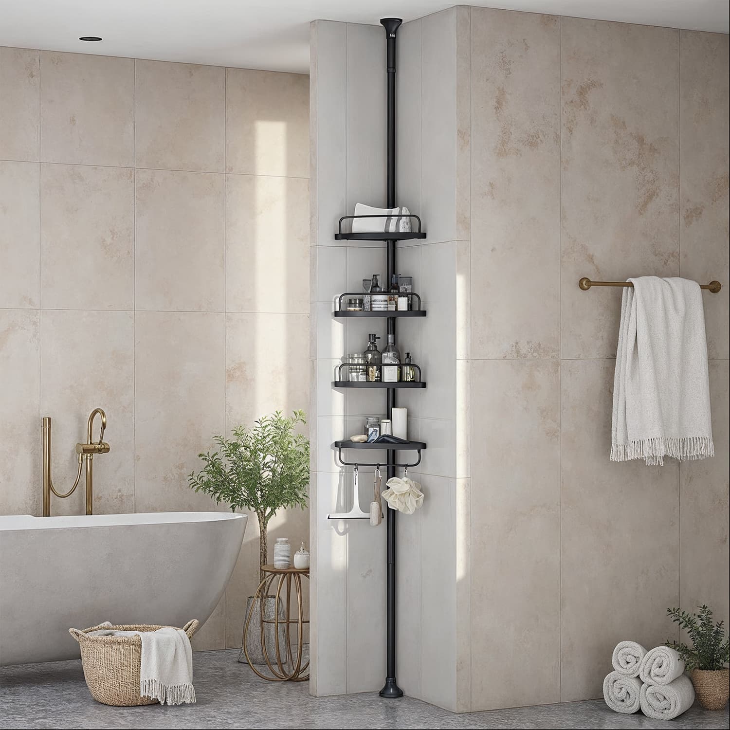 Shower Shelf - MARDA 4 Tier Corner Caddy Adjustable 85-305 cm - Black