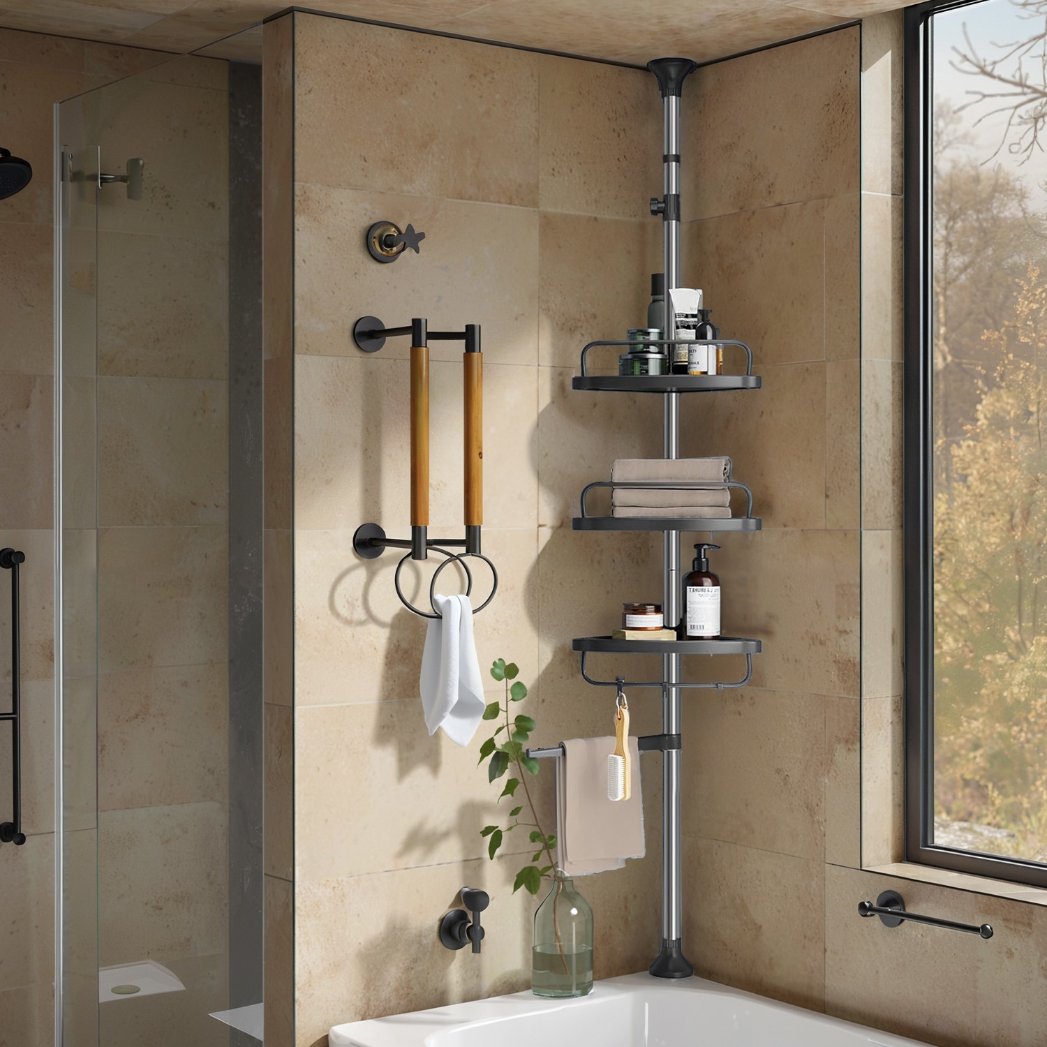Shower Caddy - MARDA Telescopic Corner Shelf Stainless Steel - Black