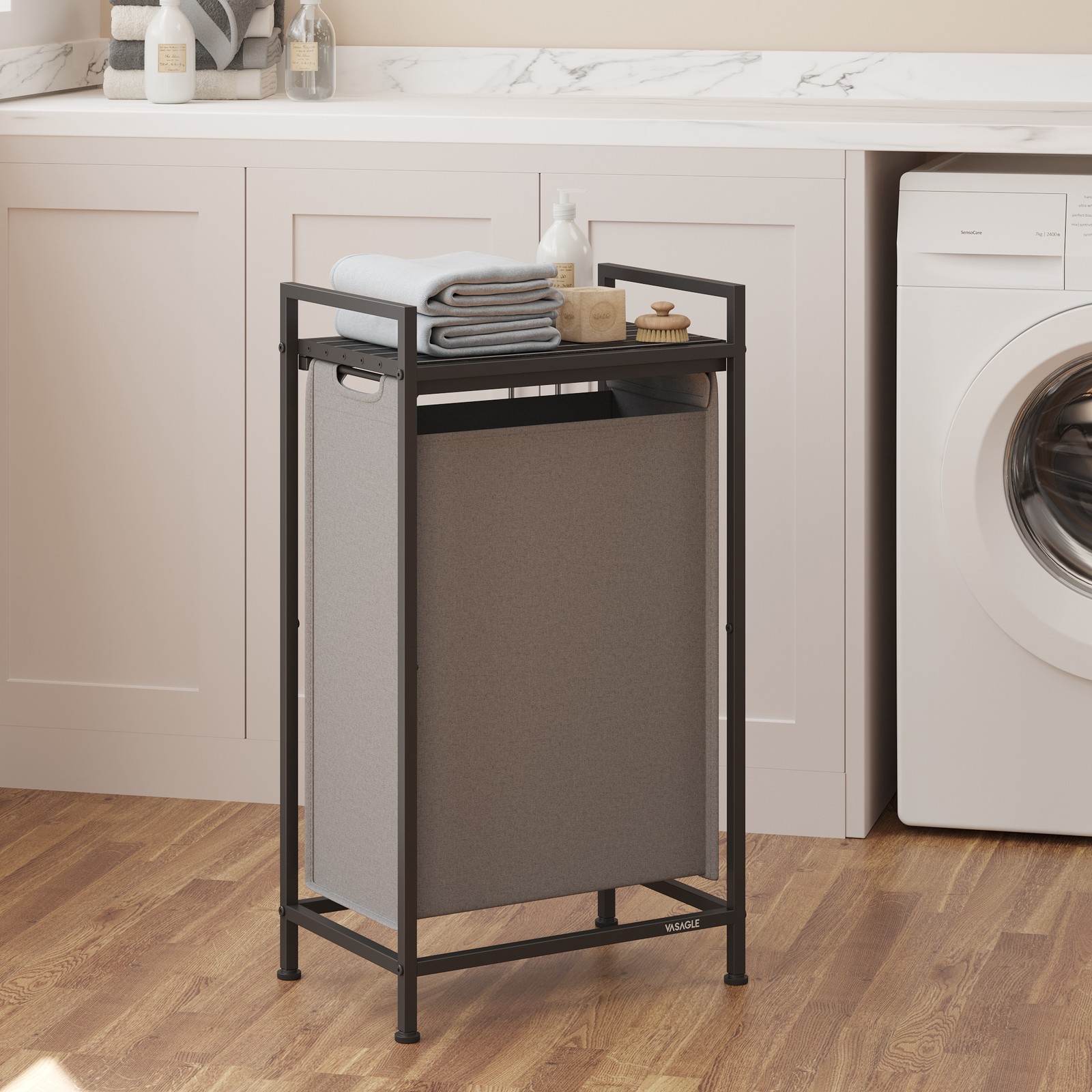 Laundry Hamper - MARDA Basket Sorter Pull Out Liner Shelf - Grey
