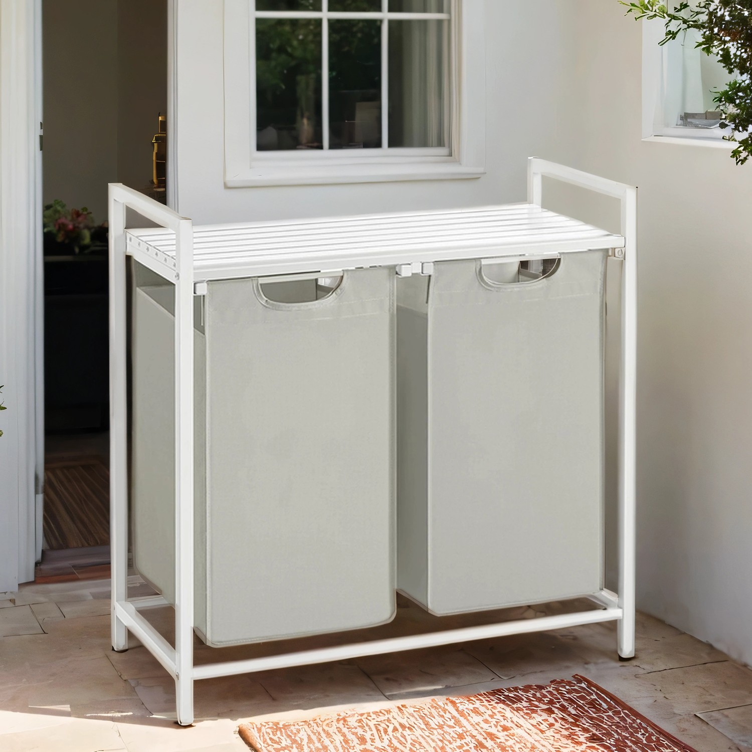 Laundry Sorter - MARDA 2 Removable Bags Metal Frame - White