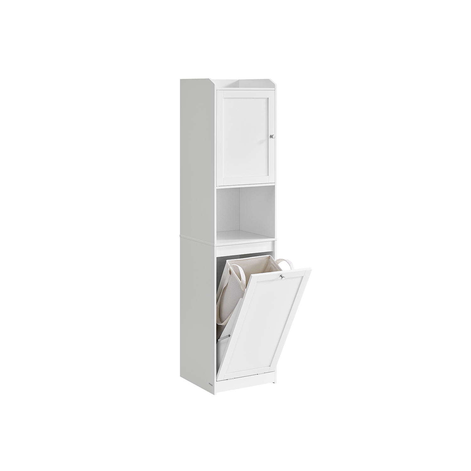 Tall Bathroom Cabinet - ORATA Storage Unit with Laundry Basket - White