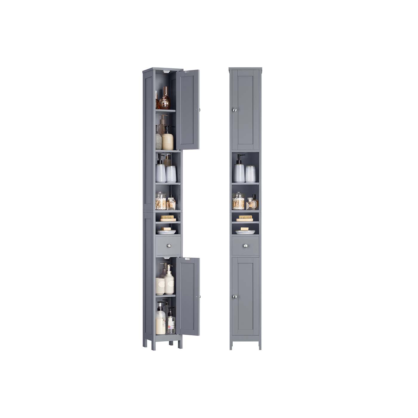 Bathroom Cabinet - ORATA Slim Freestanding Adjustable Shelves Drawer - Dove Grey