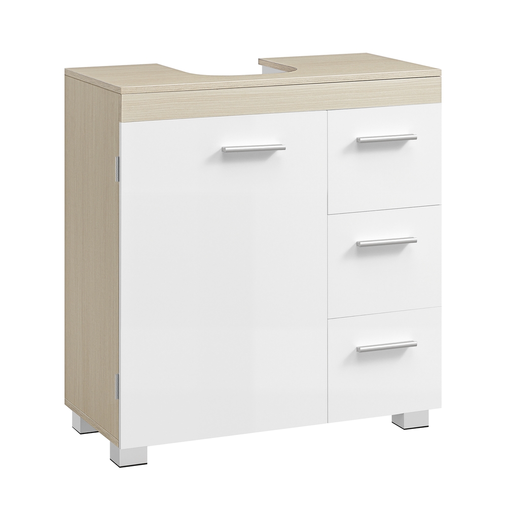 ASNASY Under Sink Bathroom Cabinet with 3 Drawers - Cloud White and Natural Beige