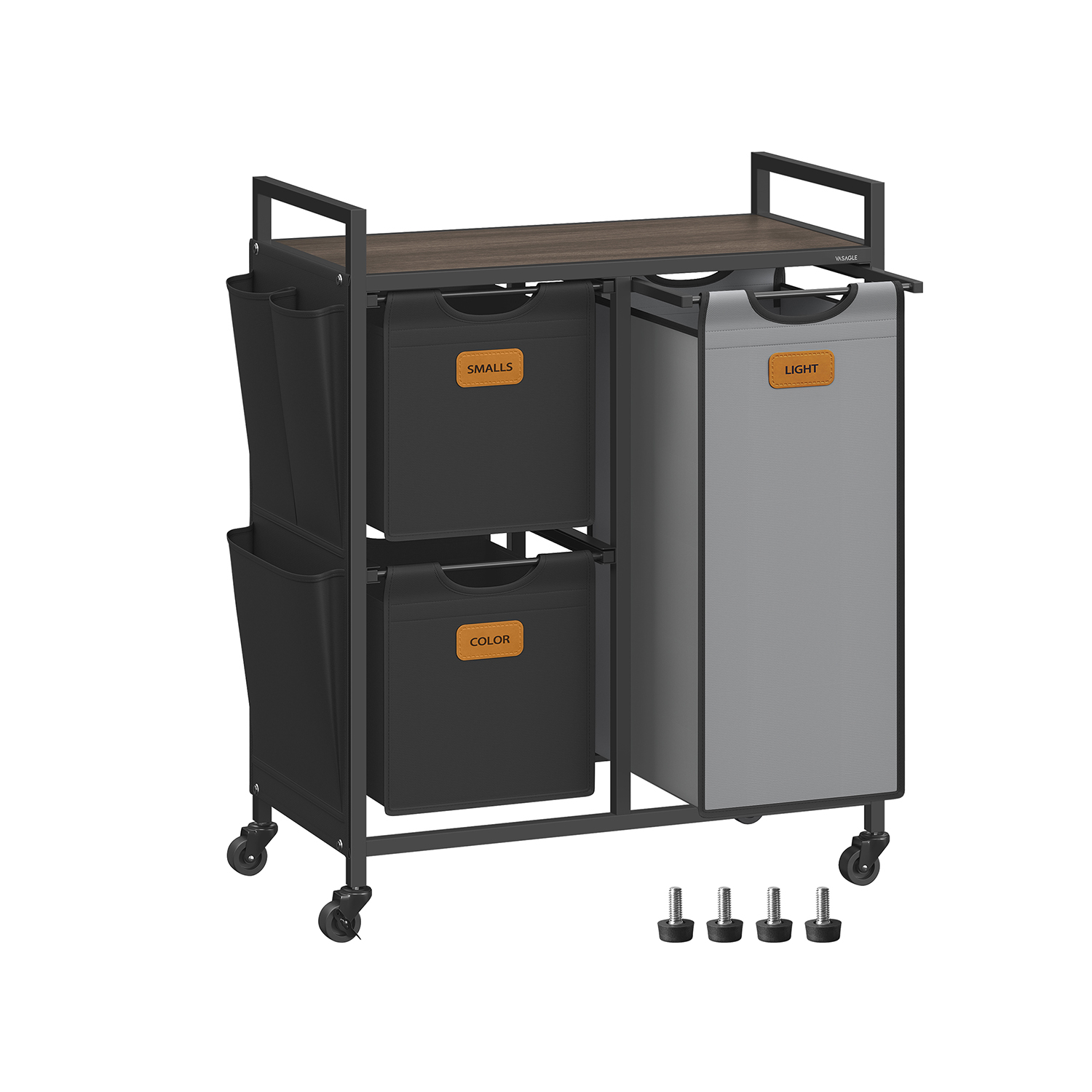 Laundry Hamper - ZARDA 100L 3 Compartment Hamper - Chestnut Brown Black