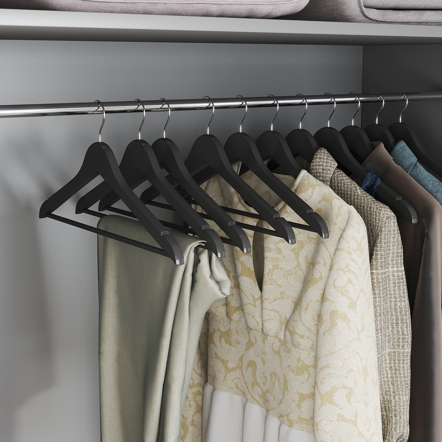 Wooden Hangers - SOLRO Hangers Solid Wood Set of 10 with Notches - Black