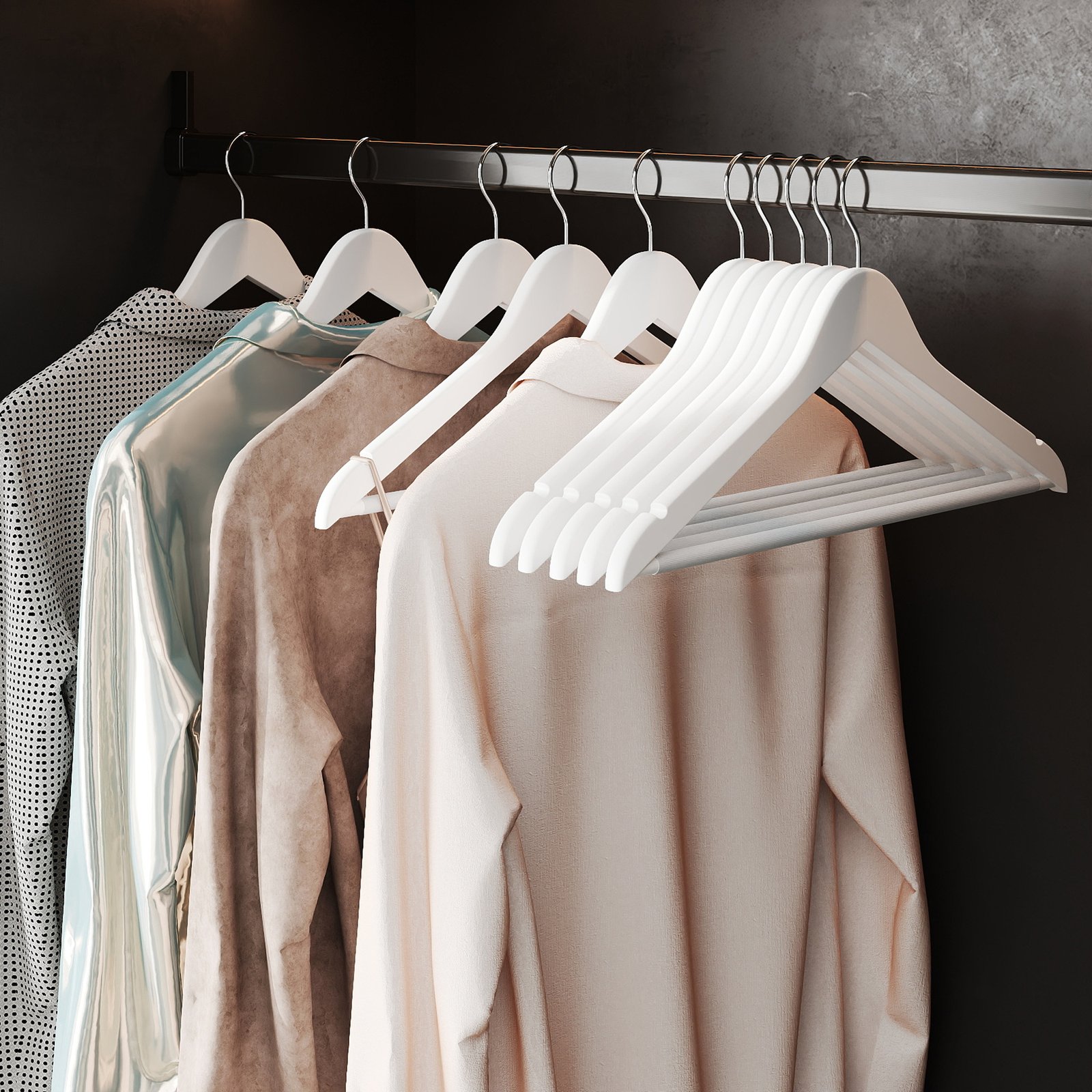 Wooden Hangers - SOLRO Solid Wood Set of 10 with Shoulder Groove - White
