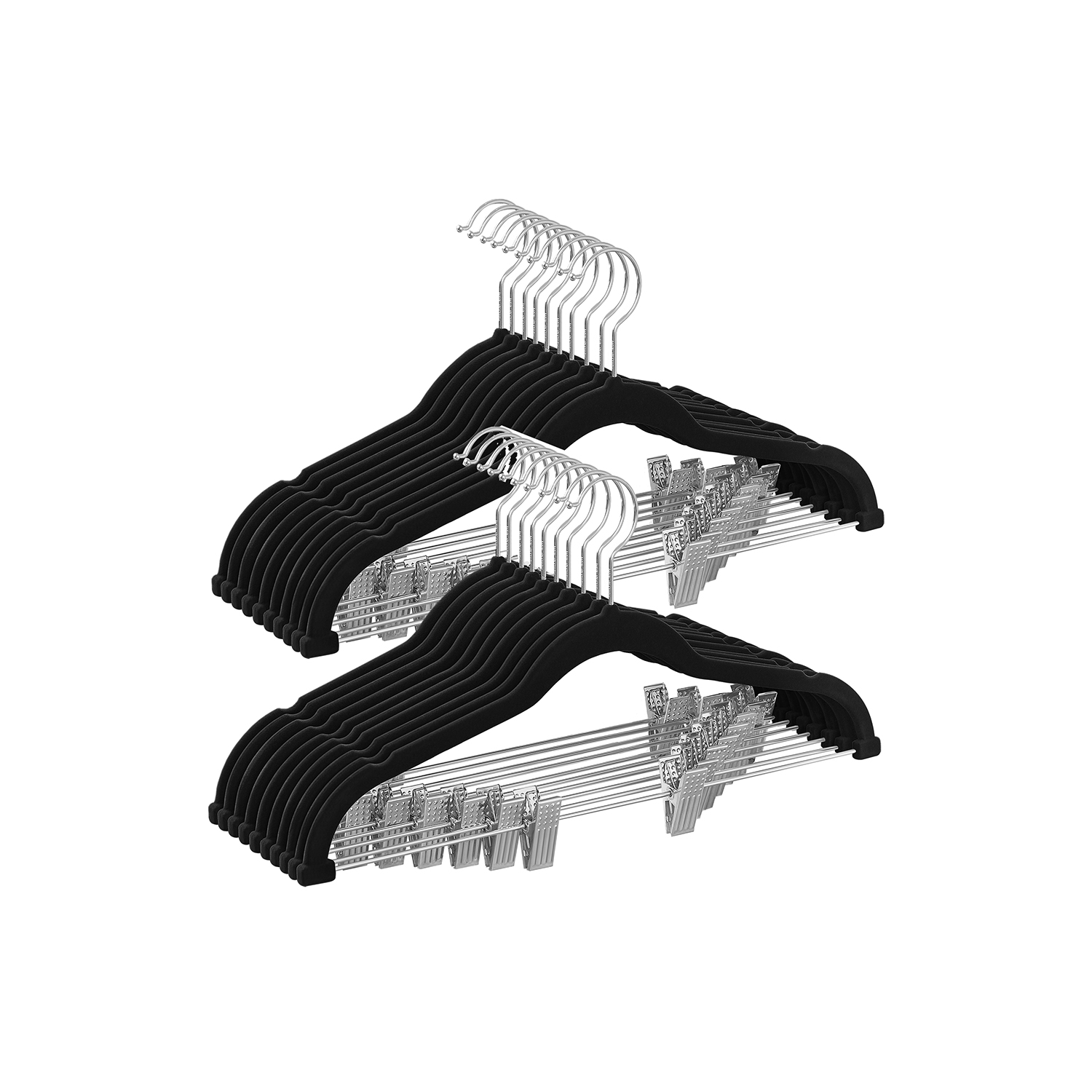 Set of 20 Velvet Hangers with Adjustable Clips Black