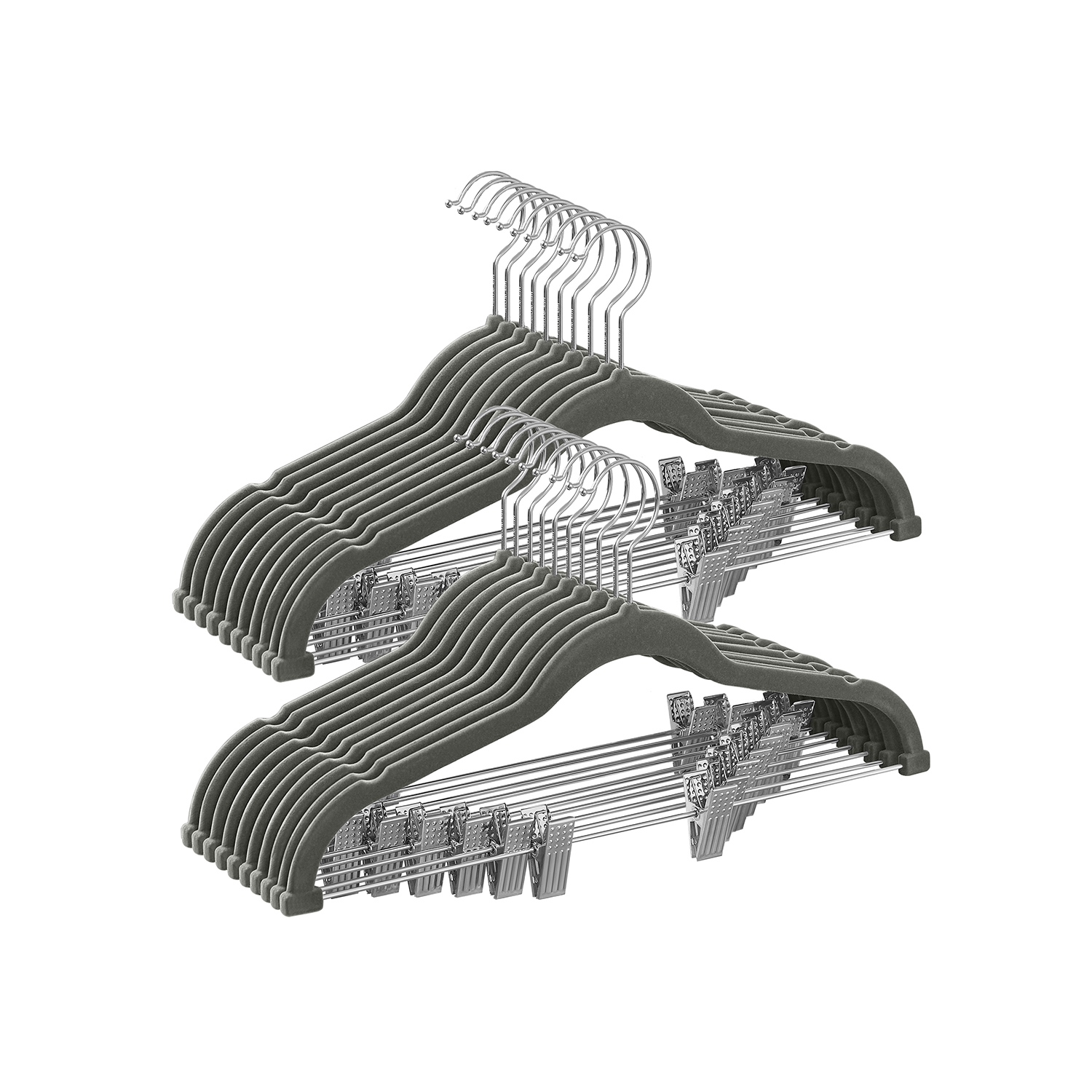 Set of 20 Velvet Hangers with Adjustable Clips Grey