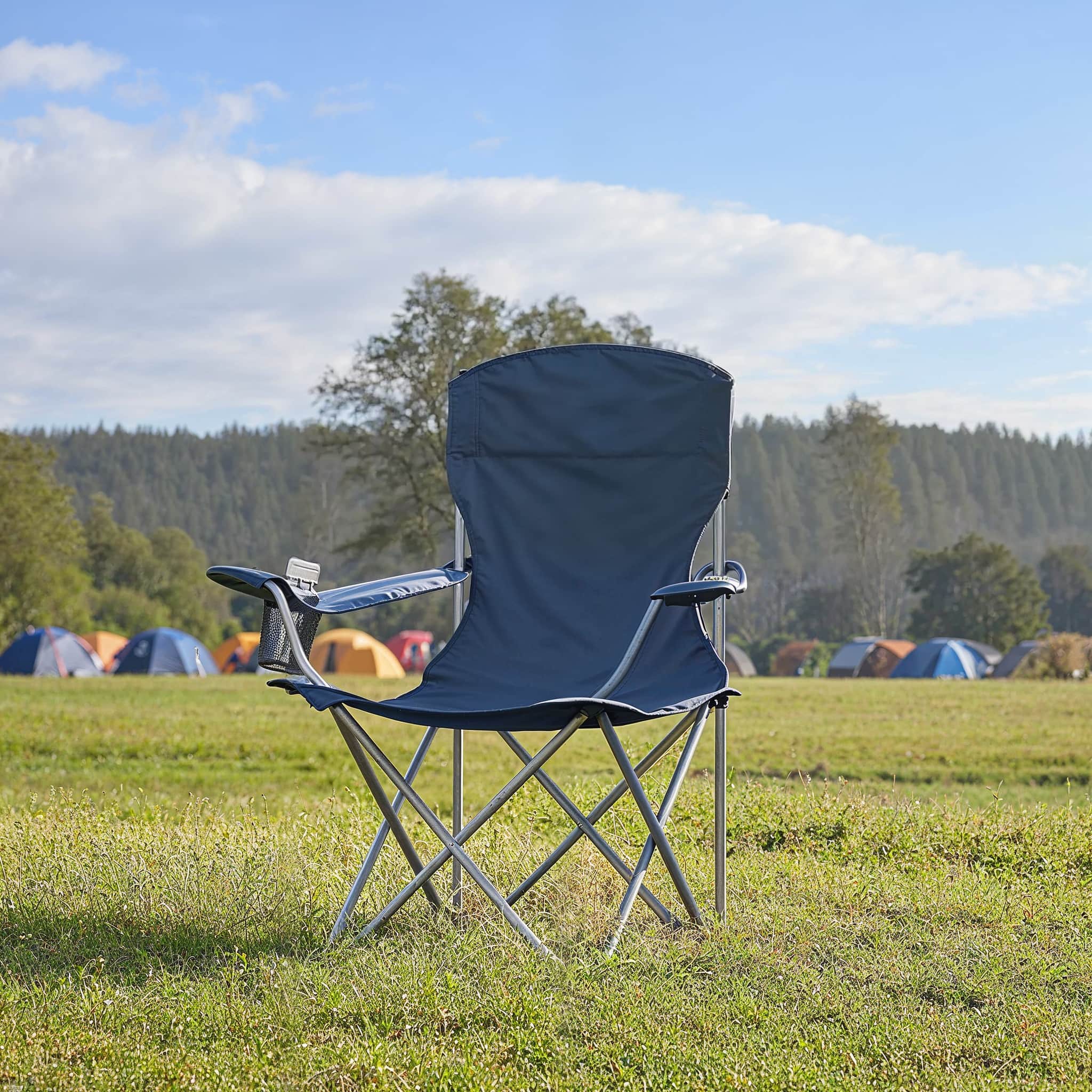 Camping Chairs - FIORIA Heavy Duty Folding Outdoor Chairs with Cup Holder - Blue