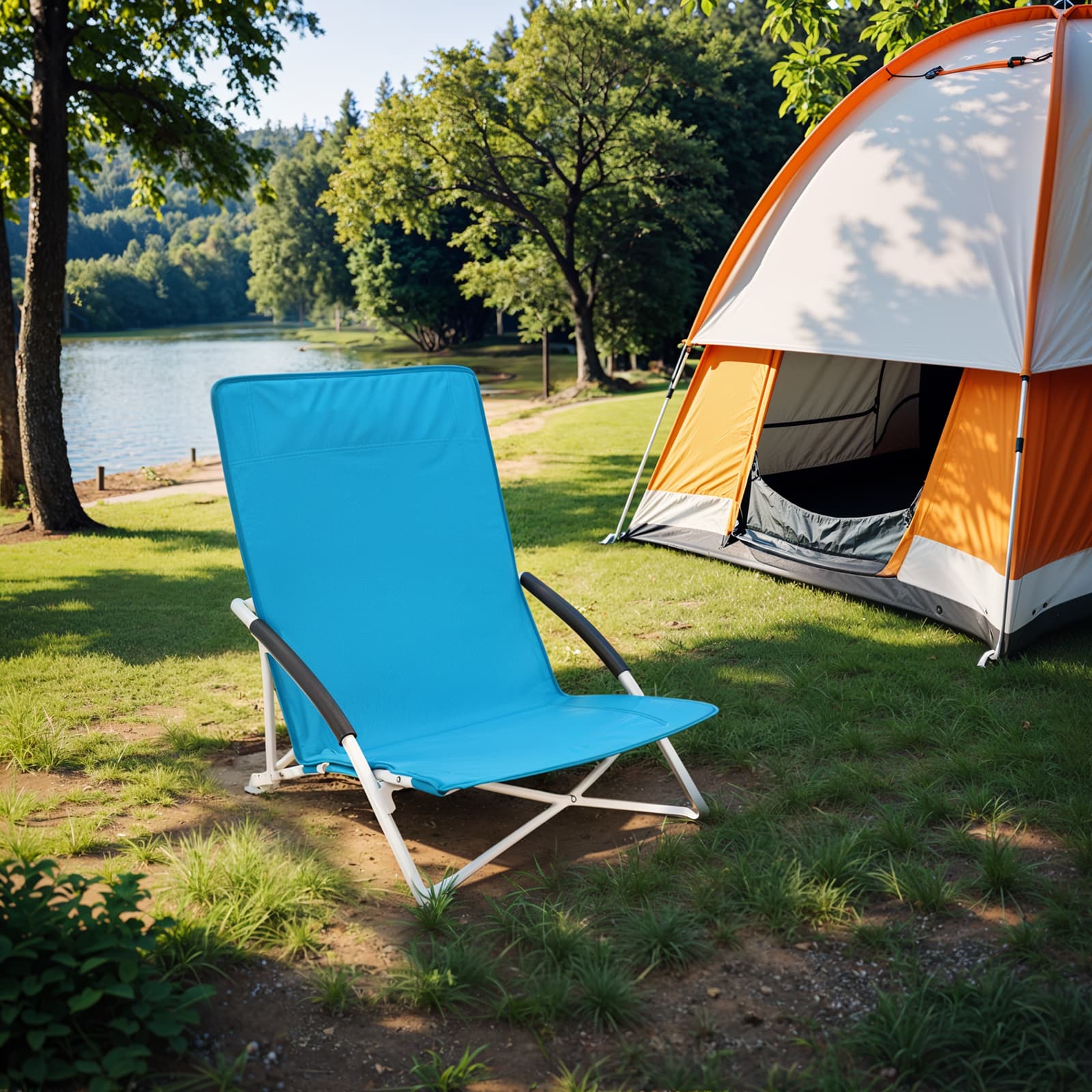 Beach Chair - FIORIA Portable Foldable High Backrest Beach Chair - Blue