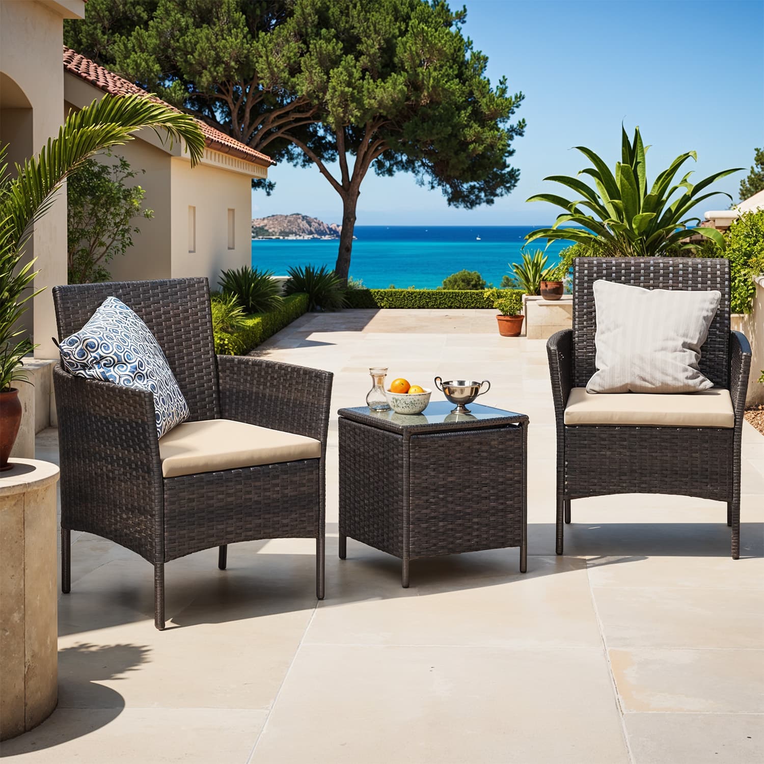 Garden Furniture Set - FIORIA Polyrattan Outdoor Patio Seating - Brown