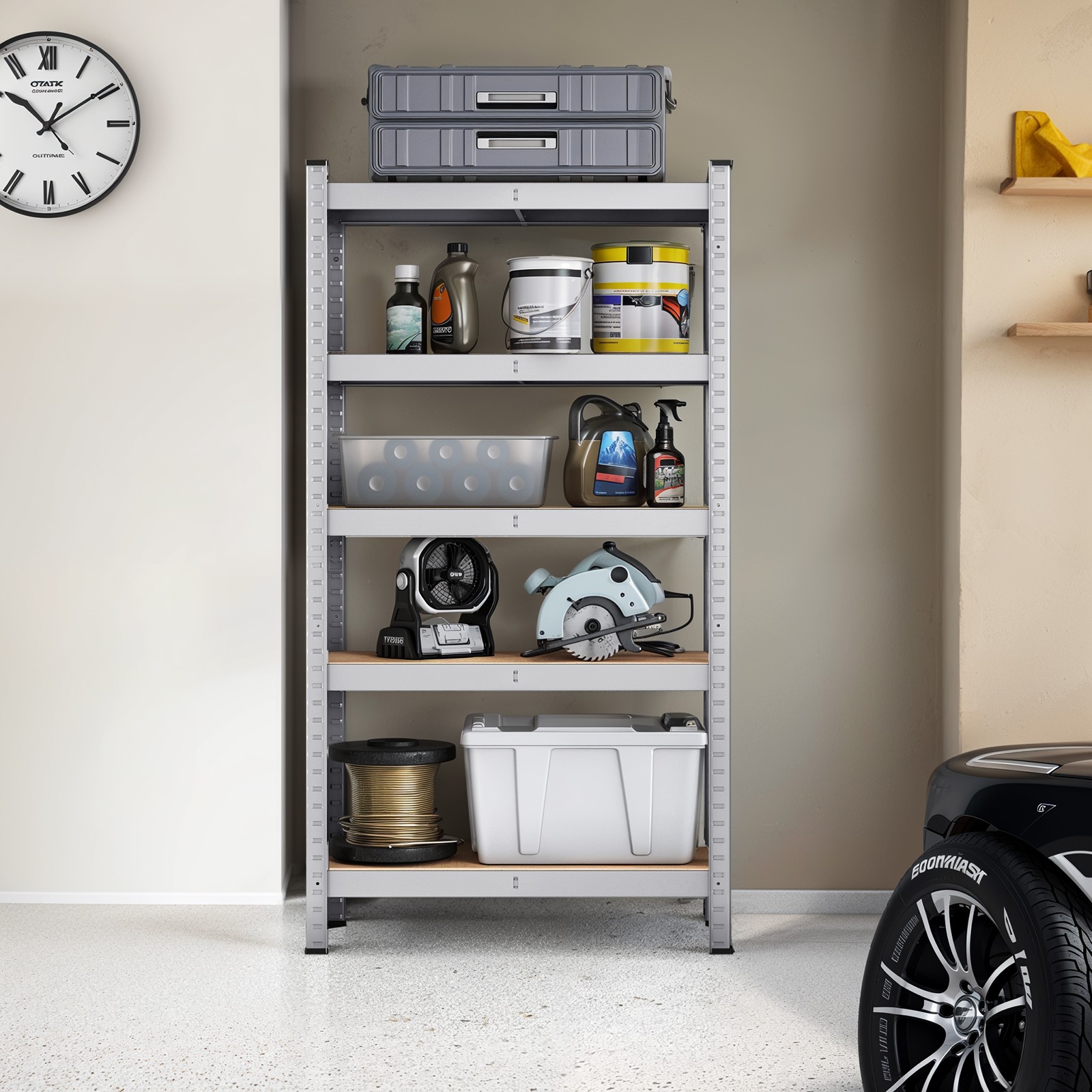 Shelving Unit - FIORIA 5 Tier Storage 30 x 75 x 150 cm - Grey