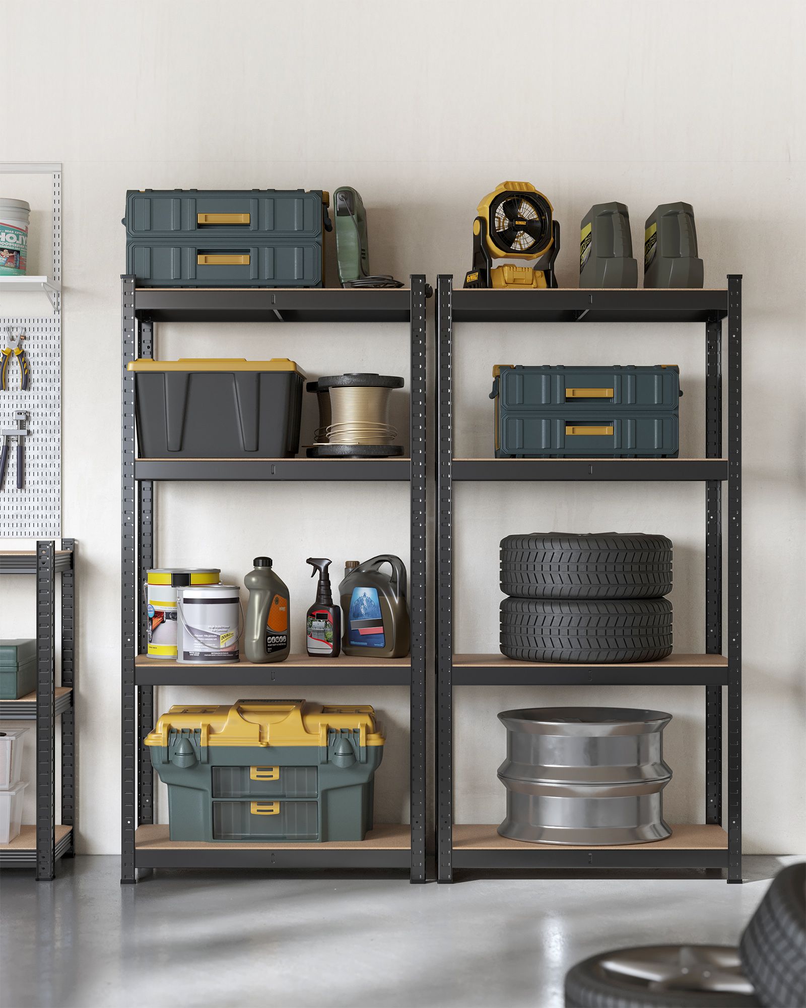 Shelving Units - FIORIA Heavy Duty 4 Tier Steel Storage - Black