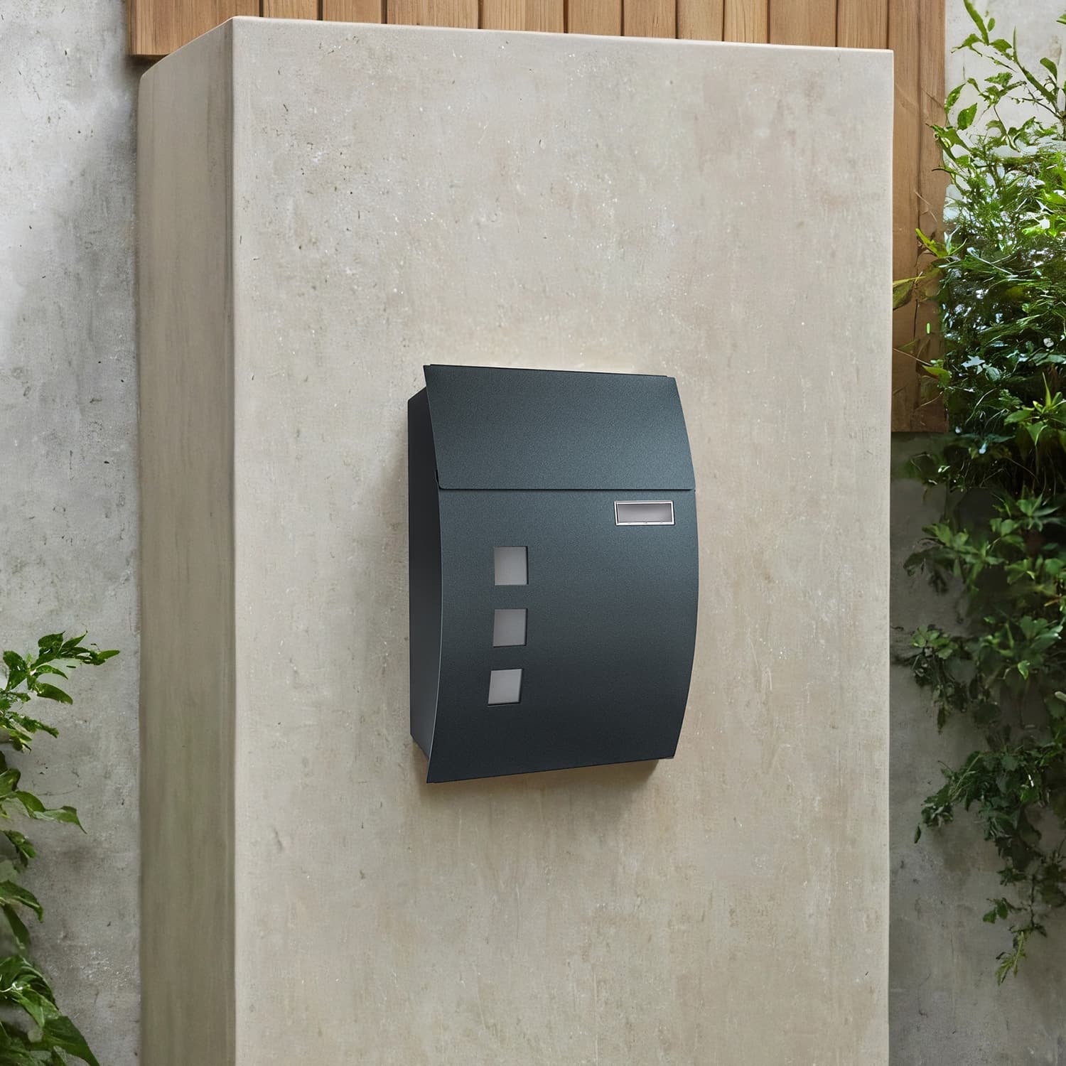 Mailbox - FIORIA Letter Box with Viewing Windows and Nameplate - Grey