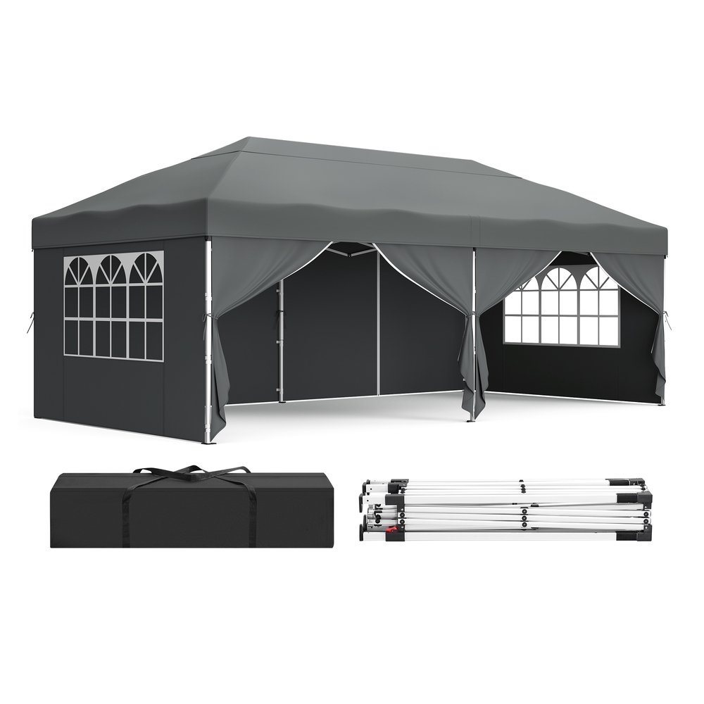 ELDCLIFF Pop Up Gazebo with 6 Sides for Garden and Patio with UV Protection - 3m x 6m - Dark Grey