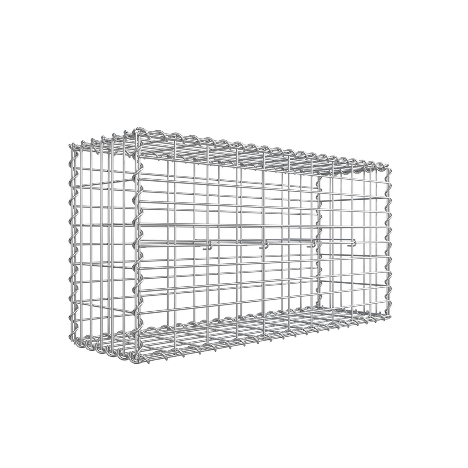 Gabion Basket, Metal Gabion Cage for Stones, Galvanised, Garden Decor Wall Partition, 100 x 50 x 30 cm, Silver GGB153