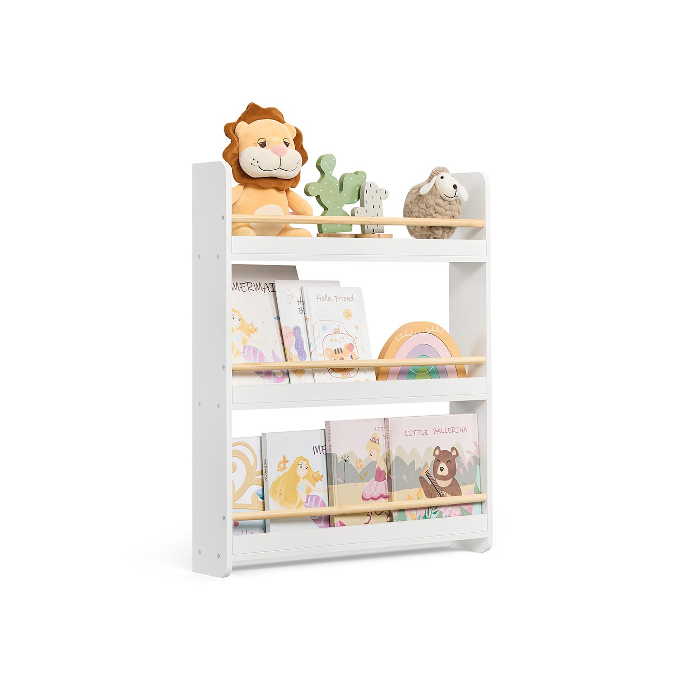 Kids Bookshelf - MODVA Wall Shelf 3 Tier Natural Wood and White - White