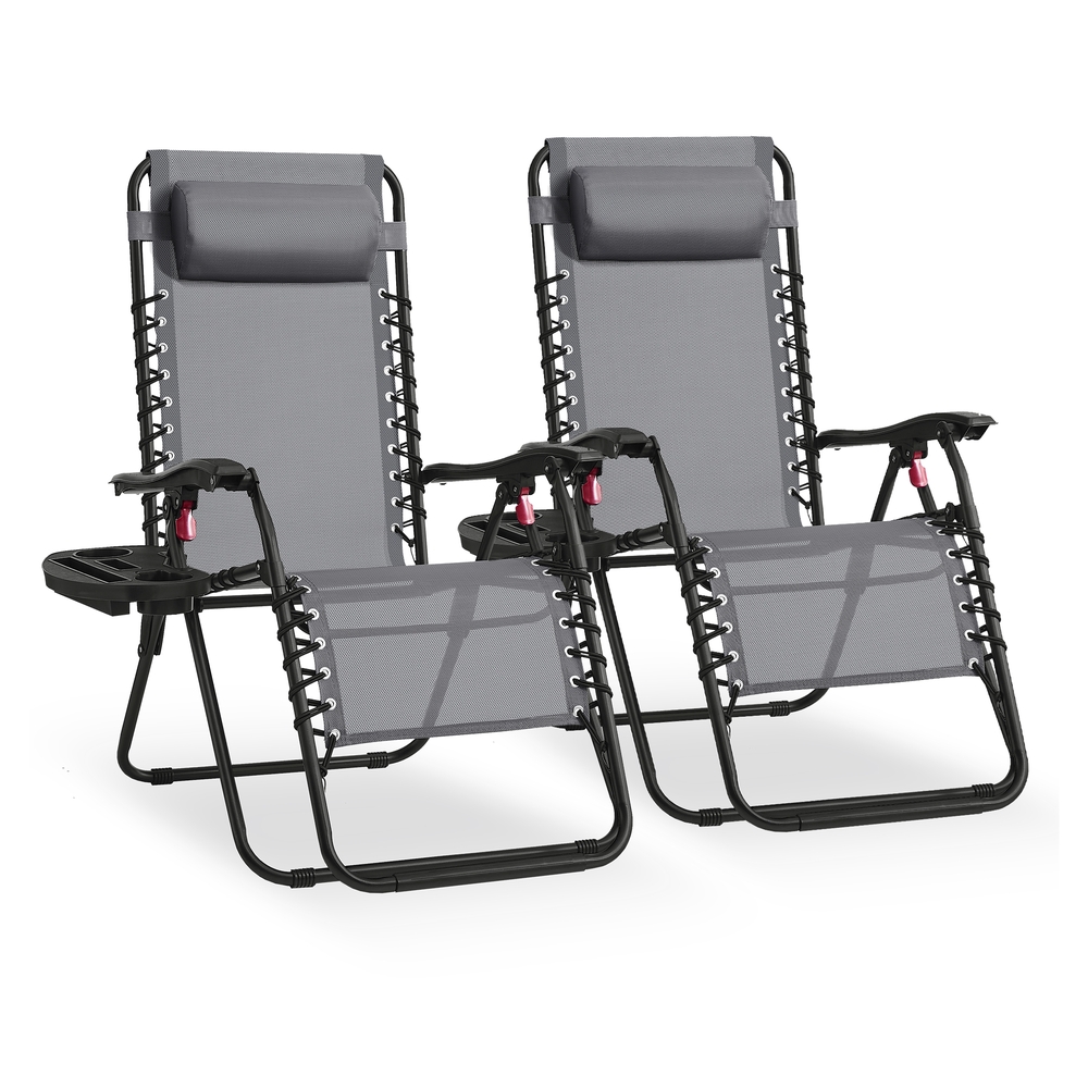 ELDFELL Set of 2 Folding Zero Gravity Reclining Chairs with Tray and Adjustable Headrest - Dark Grey